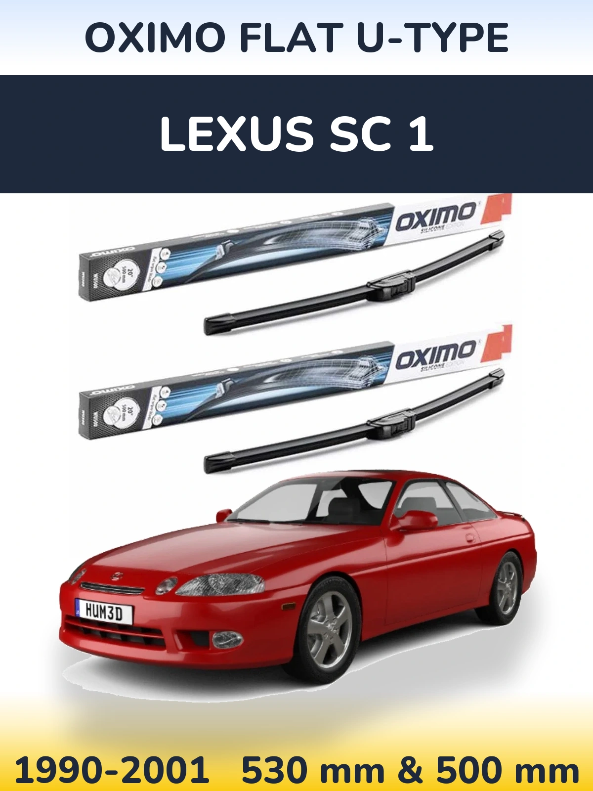Komplet przednich wycieraczek Oximo Flat U-type 530 & 500 mm do Lexus SC 1 1990-2001