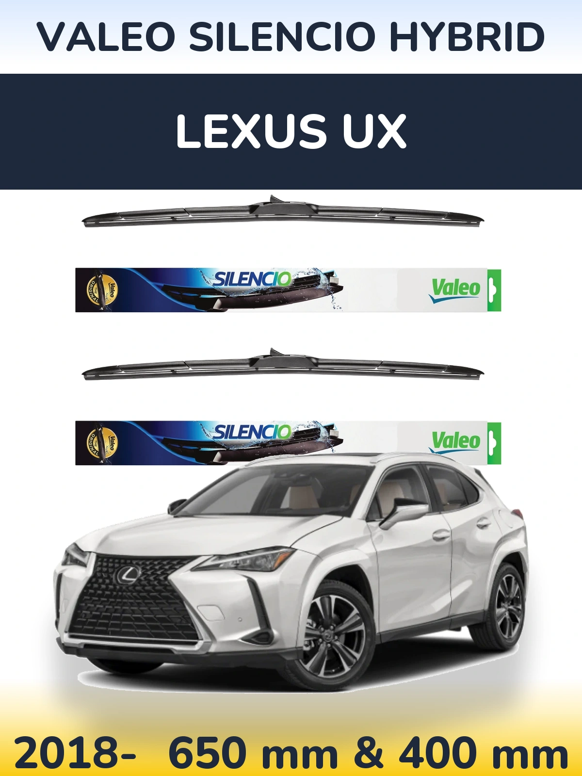Komplet przednich wycieraczek Valeo Silencio Hybrid 650 & 400 mm do Lexus UX 2018-2026