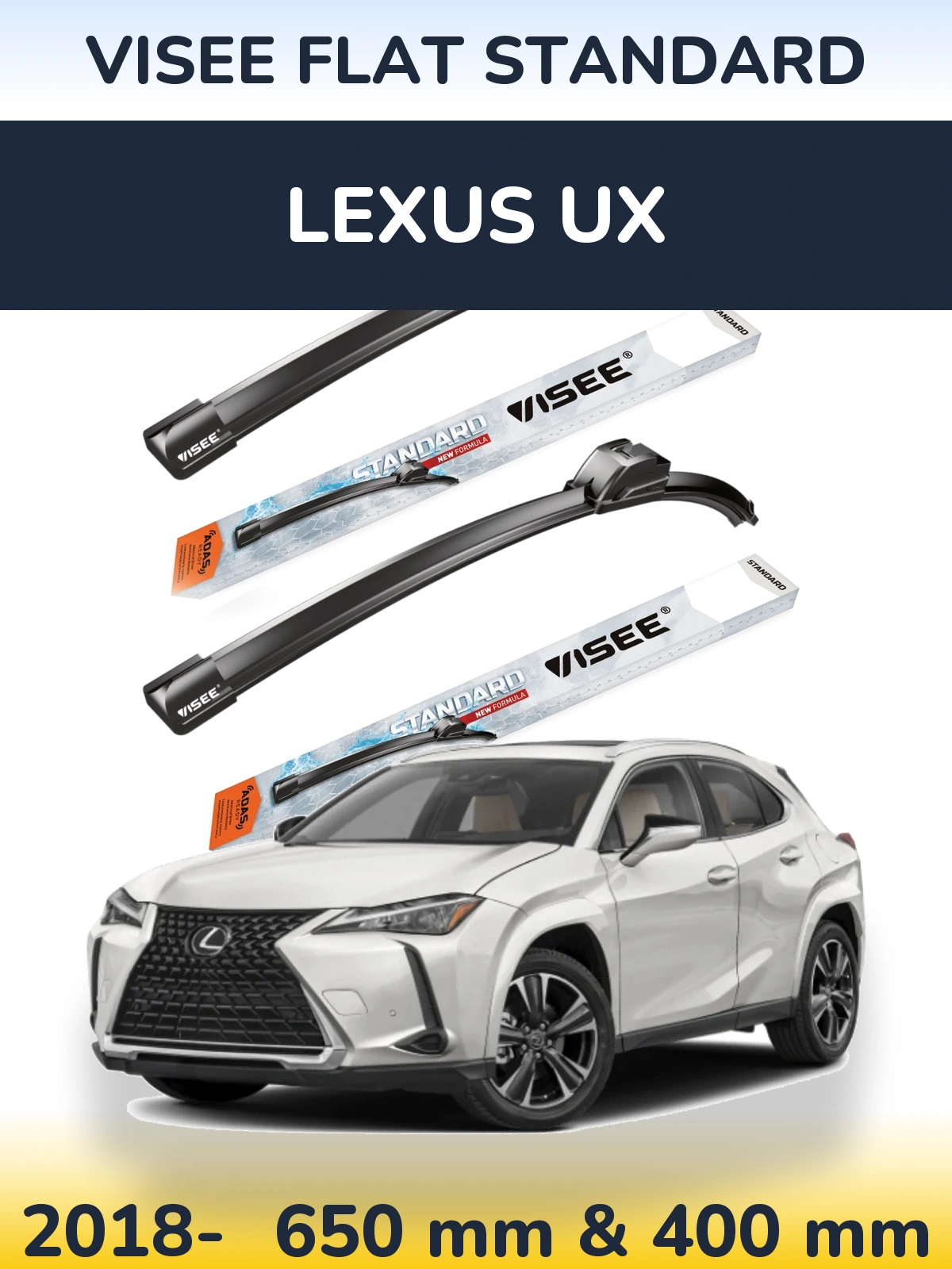 Комплект передніх щіток VISEE FLAT STANDARD 650 & 400 мм для Lexus UX 2018-2026