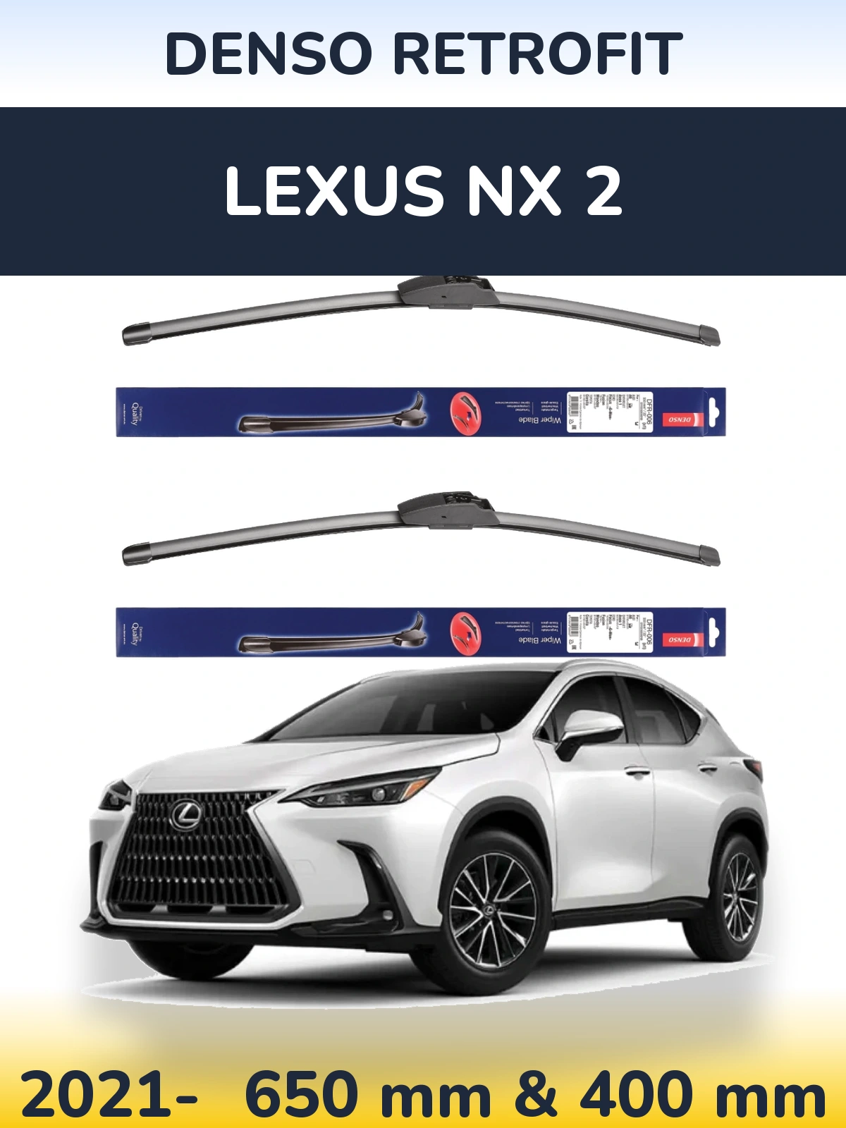 Komplet przednich wycieraczek Denso Retrofit 650 & 400 mm do Lexus NX 2 2021-2026