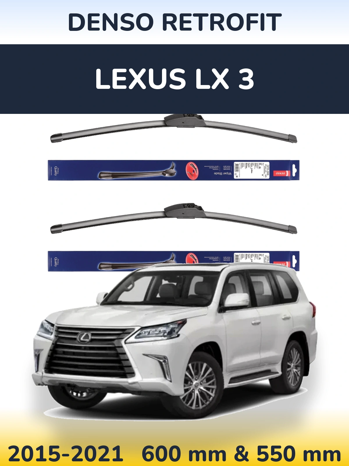 Komplet przednich wycieraczek Denso Retrofit 600 & 550 mm do Lexus LX 3 2015-2021