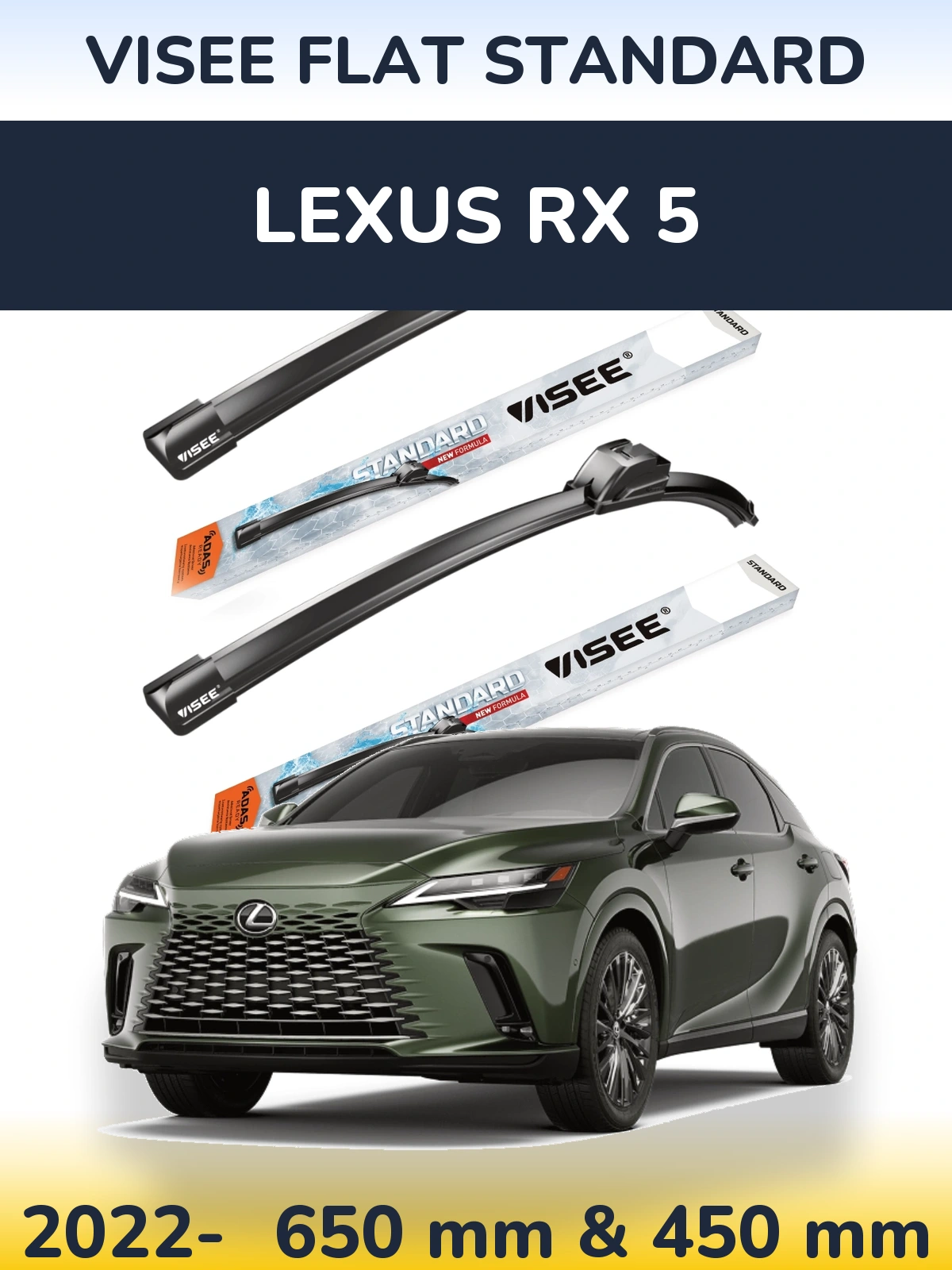 Komplet przednich wycieraczek VISEE FLAT STANDARD 650 & 450 mm do Lexus RX 5 2022-2026