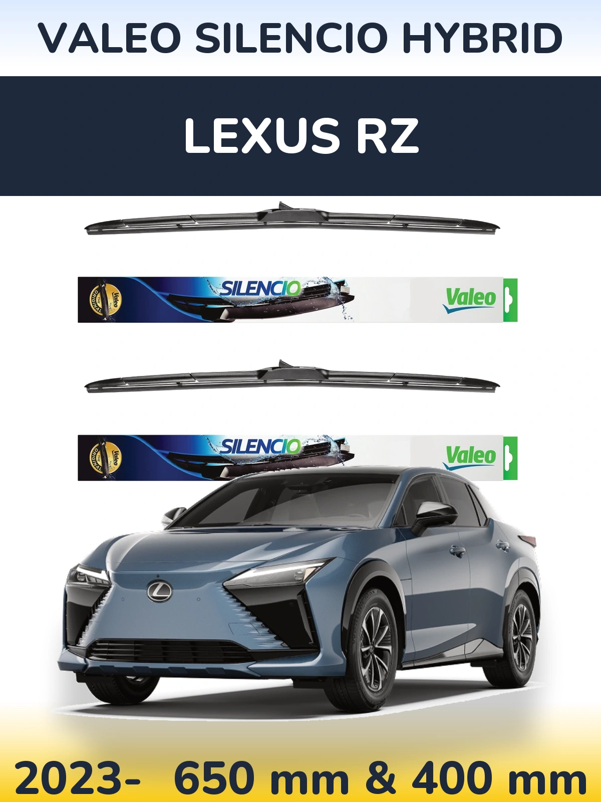 Front wiper blade set Valeo Silencio Hybrid 650 & 400 mm for Lexus RZ 2023-2026