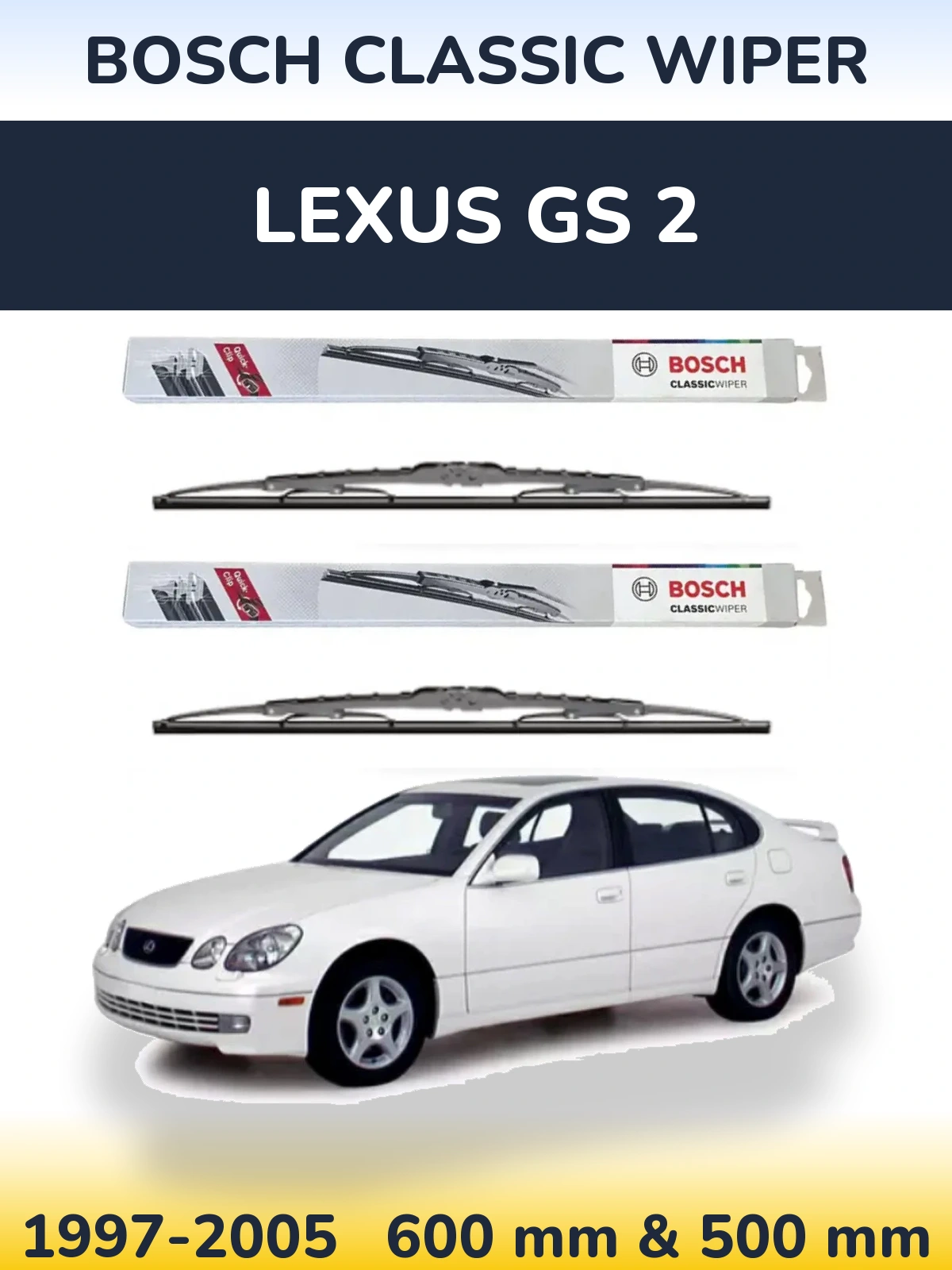 Komplet przednich wycieraczek BOSCH Classic Wiper 600 & 500 mm do Lexus GS 2 1997-2005