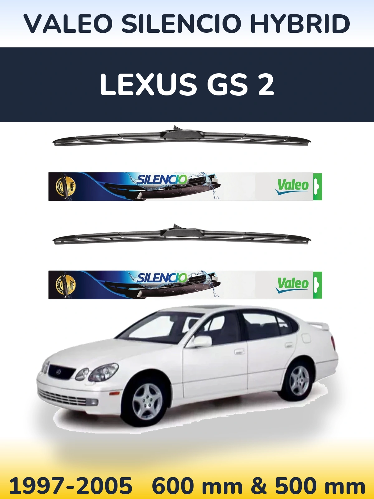 Komplet przednich wycieraczek Valeo Silencio Hybrid 600 & 500 mm do Lexus GS 2 1997-2005