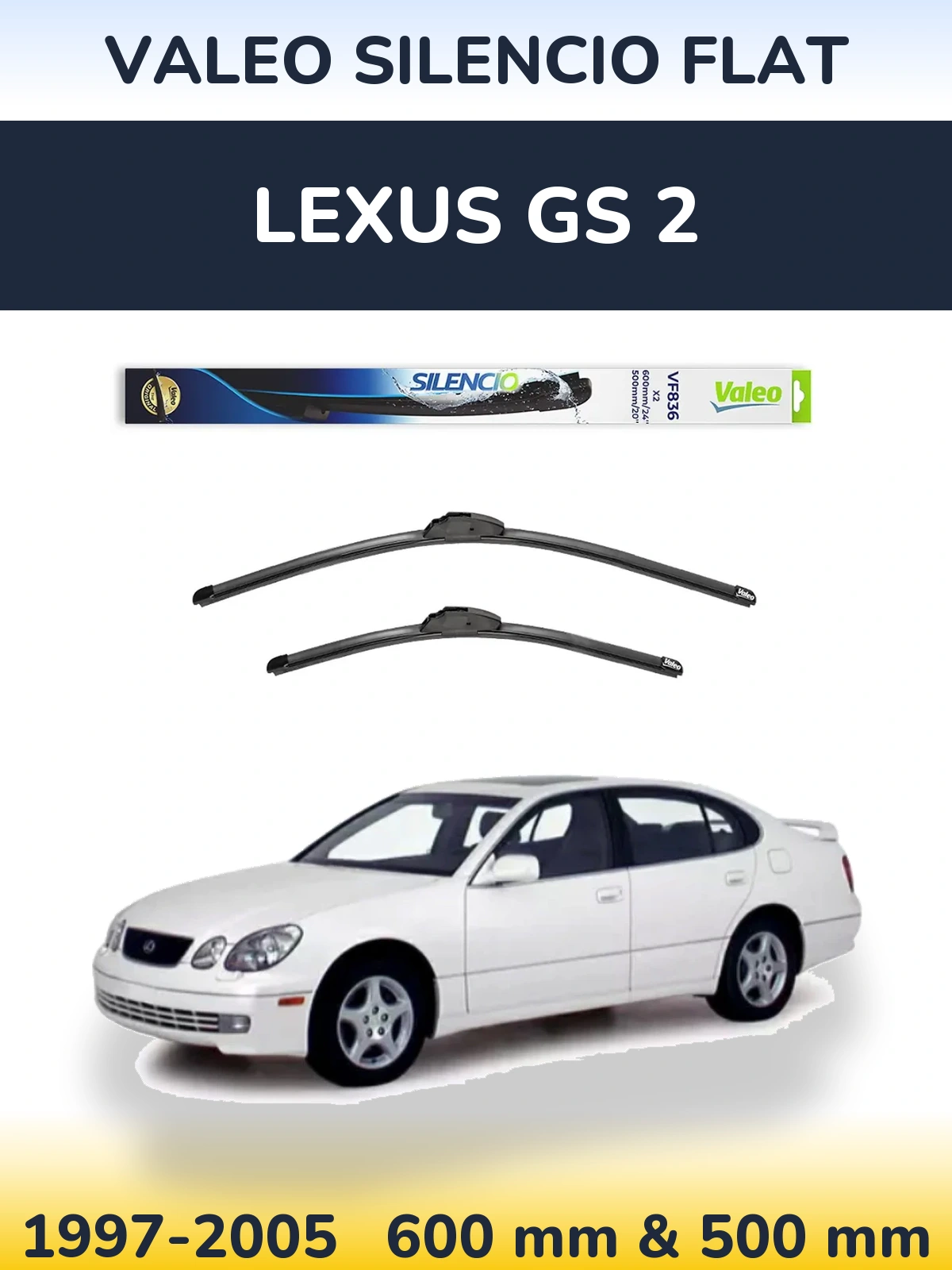 Komplet przednich wycieraczek Valeo Silencio Flat 600 & 500 mm do Lexus GS 2 1997-2005
