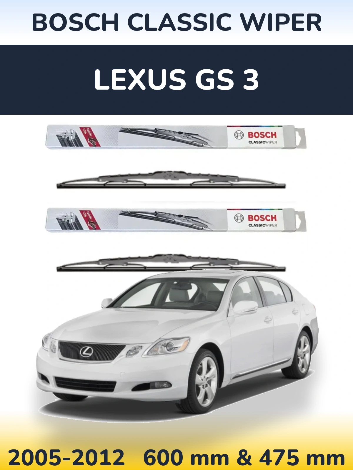 Komplet przednich wycieraczek BOSCH Classic Wiper 600 & 475 mm do Lexus GS 3 2005-2012