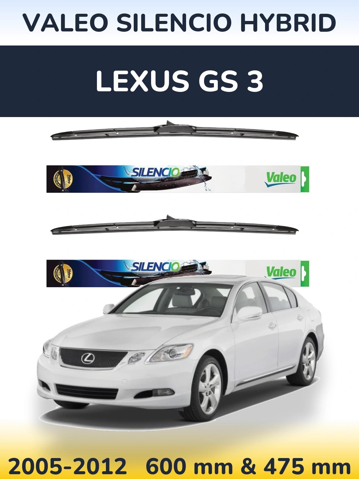 Komplet przednich wycieraczek Valeo Silencio Hybrid 600 & 475 mm do Lexus GS 3 2005-2012