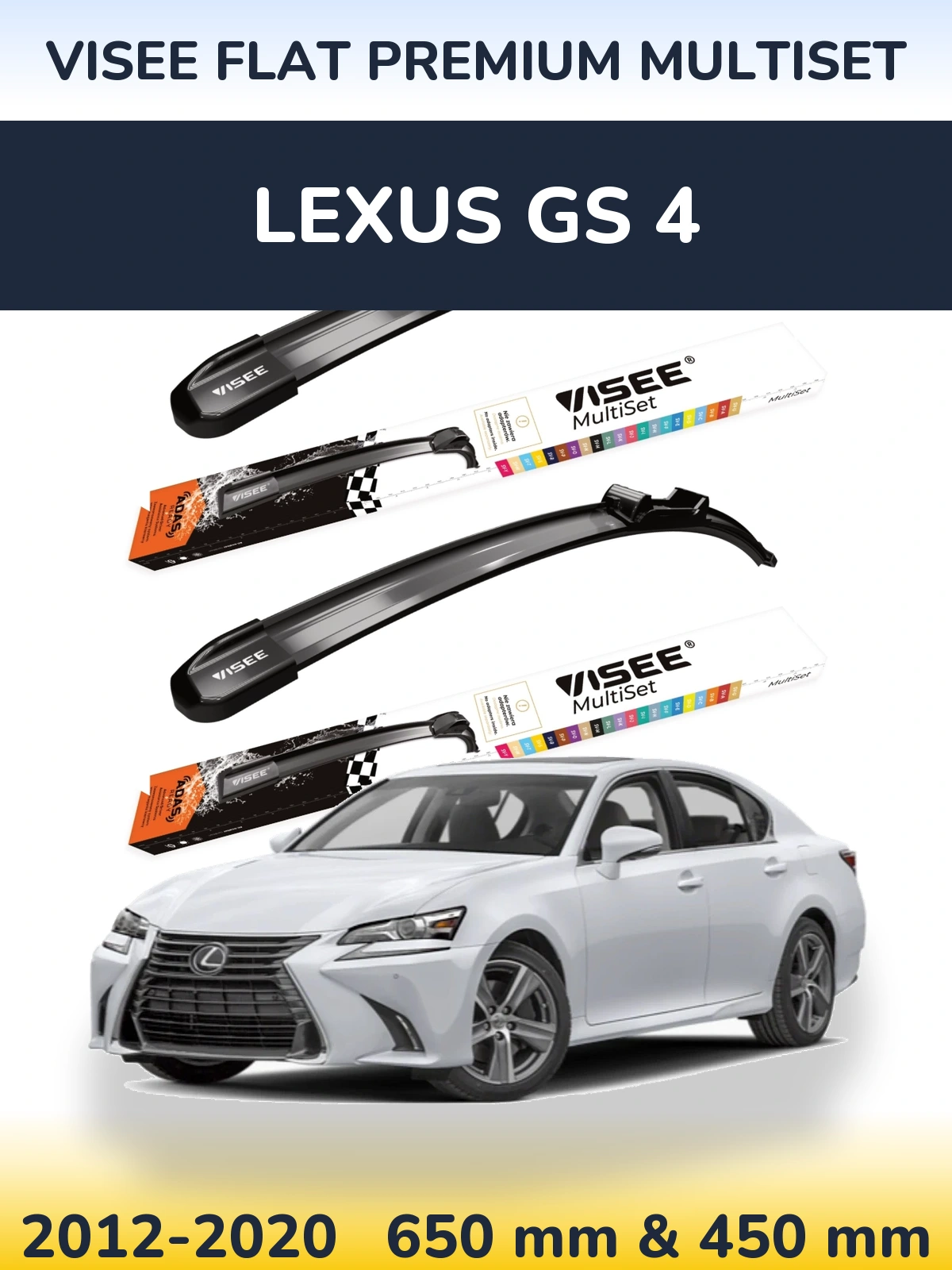 Komplet przednich wycieraczek VISEE FLAT PREMIUM MultiSet 650 & 450 mm do Lexus GS 4 2012-2020