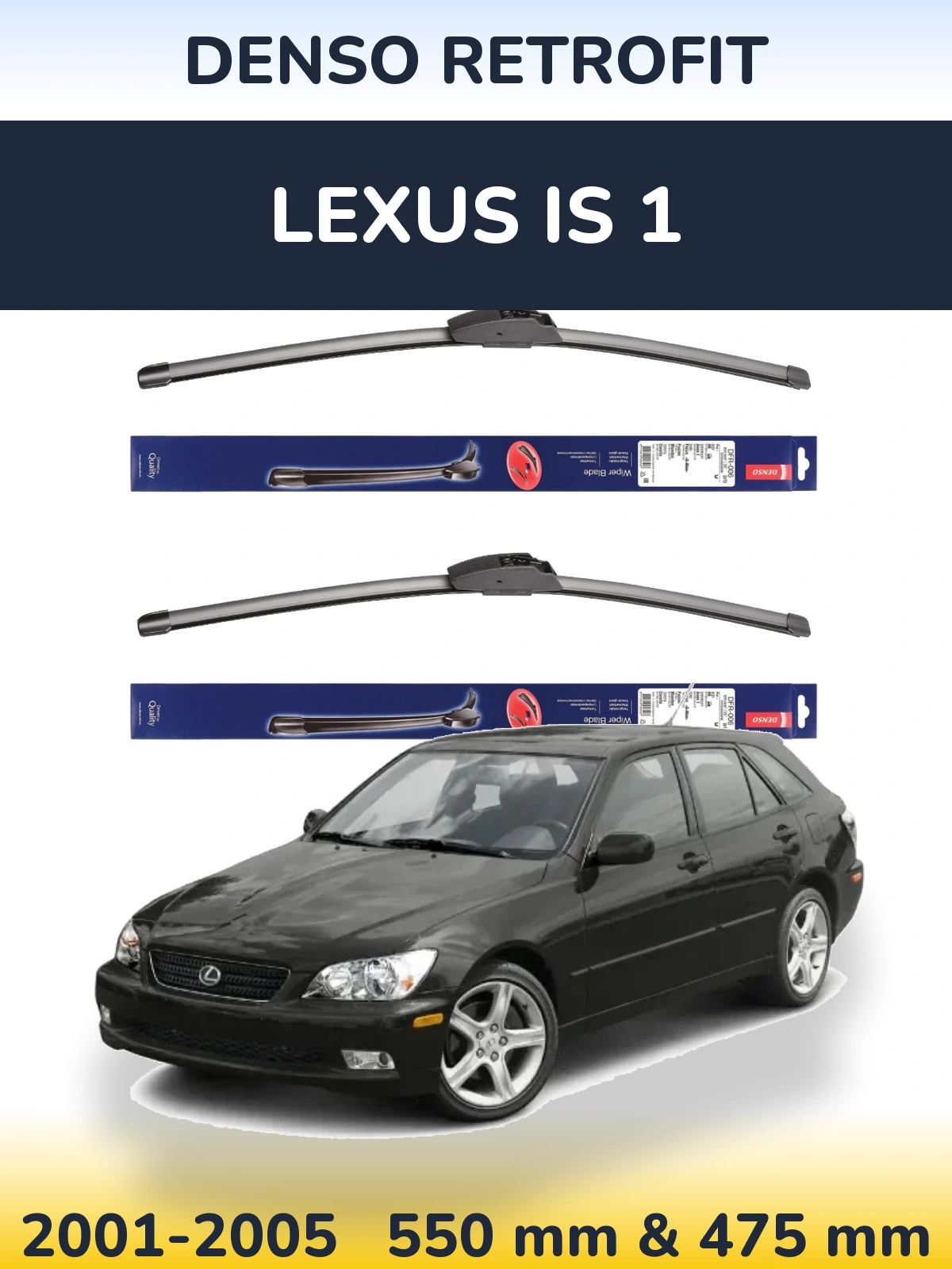 Front wiper blade set Denso Retrofit 550 & 475 mm for Lexus IS 1 2001-2005