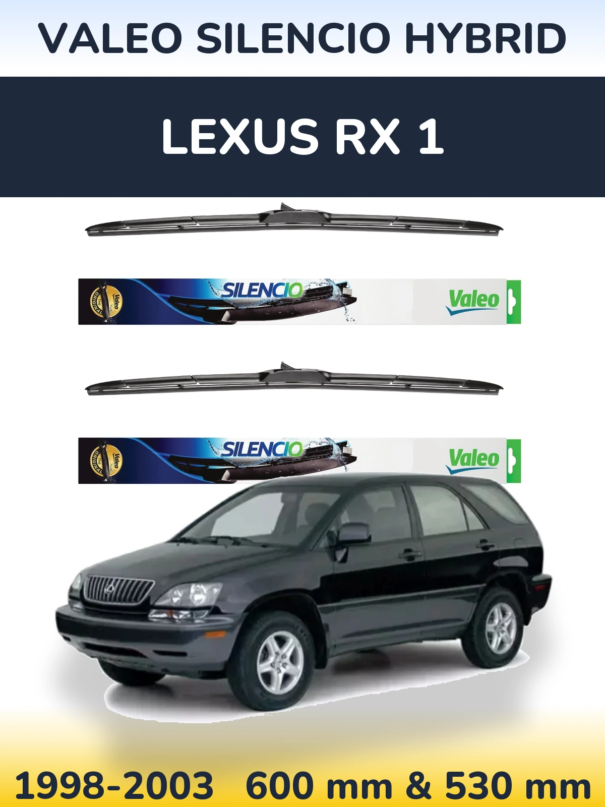 Front wiper blade set Valeo Silencio Hybrid 600 & 530 mm for Lexus RX 1 1998-2003