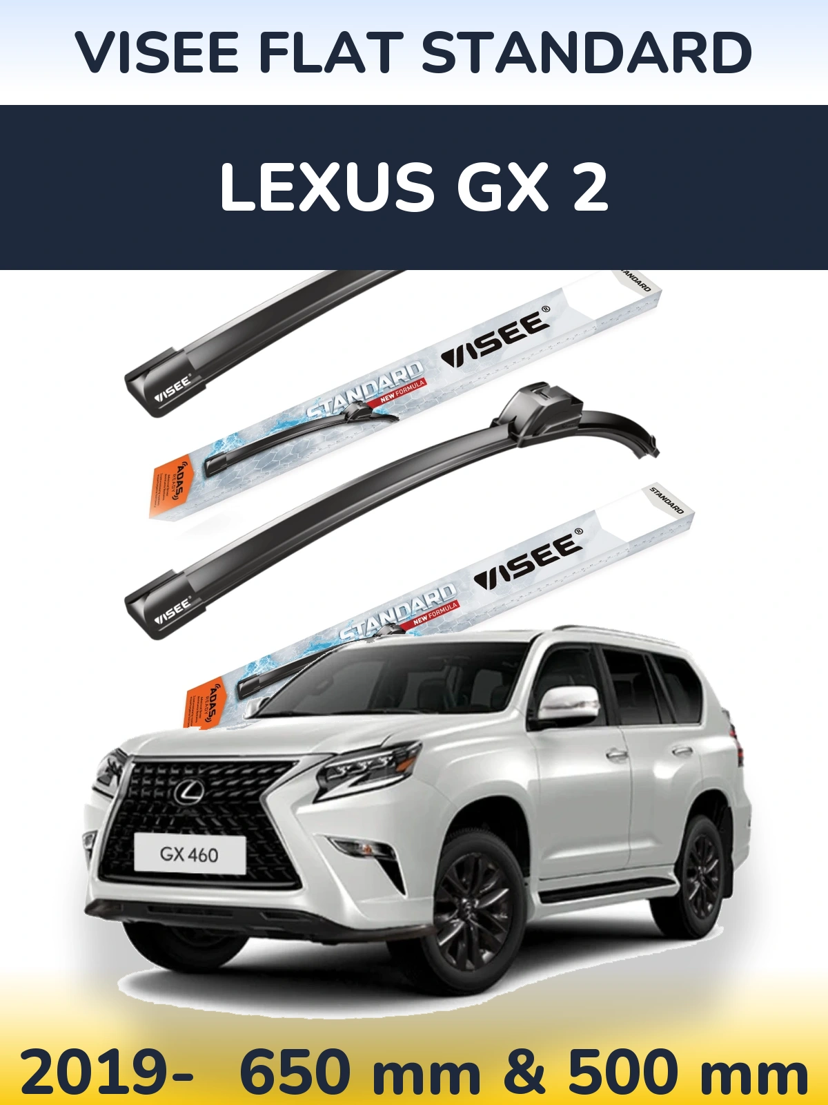 Komplet przednich wycieraczek VISEE FLAT STANDARD 650 & 500 mm do Lexus GX 2 2019-2026