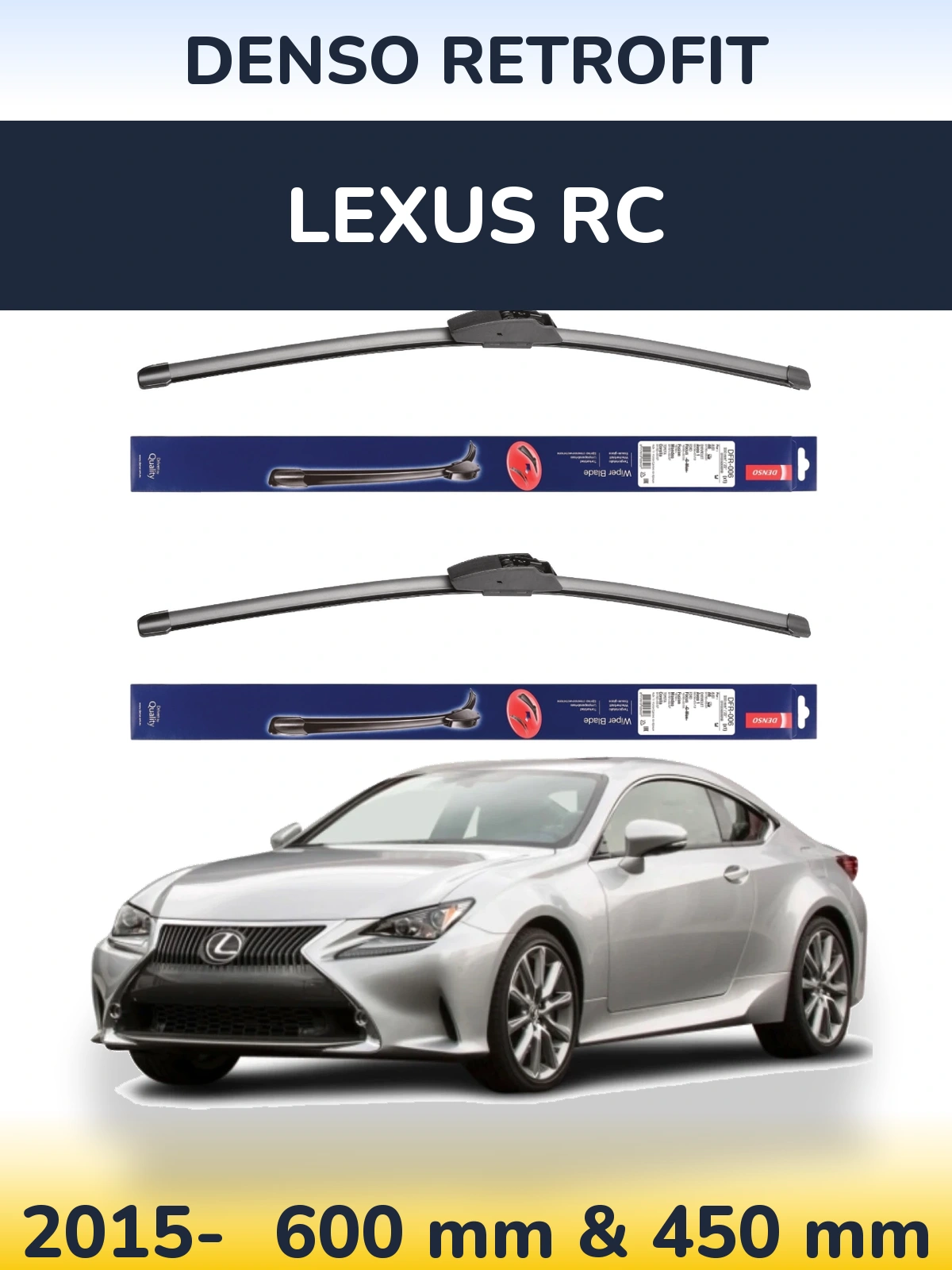 Komplet przednich wycieraczek Denso Retrofit 600 & 450 mm do Lexus RC 2015-2026