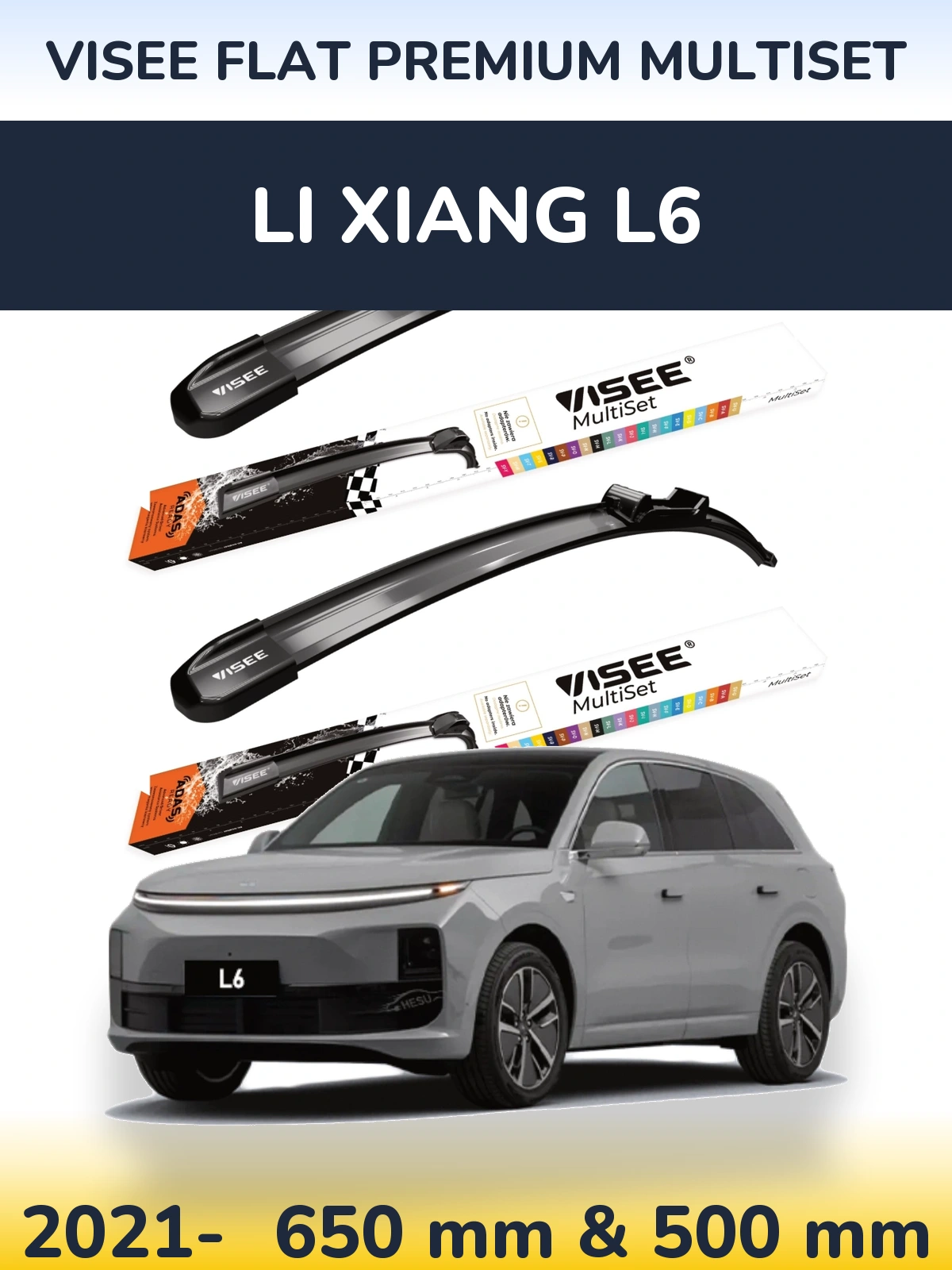 Komplet przednich wycieraczek VISEE FLAT PREMIUM MultiSet 650 & 500 mm do Li Xiang L6 2021-2026