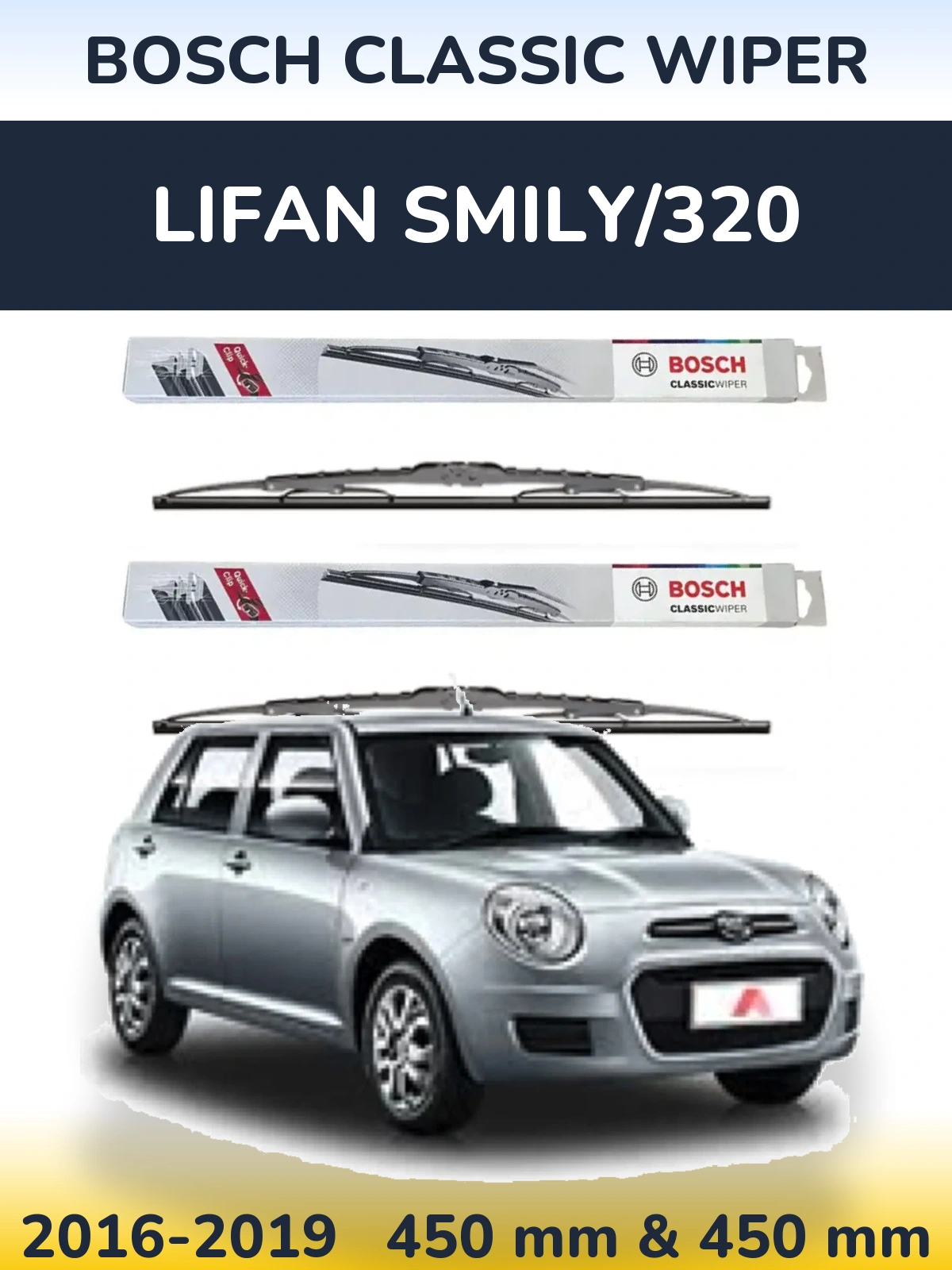 Komplet przednich wycieraczek BOSCH Classic Wiper 450 & 450 mm do Lifan Smily/320 2016-2019