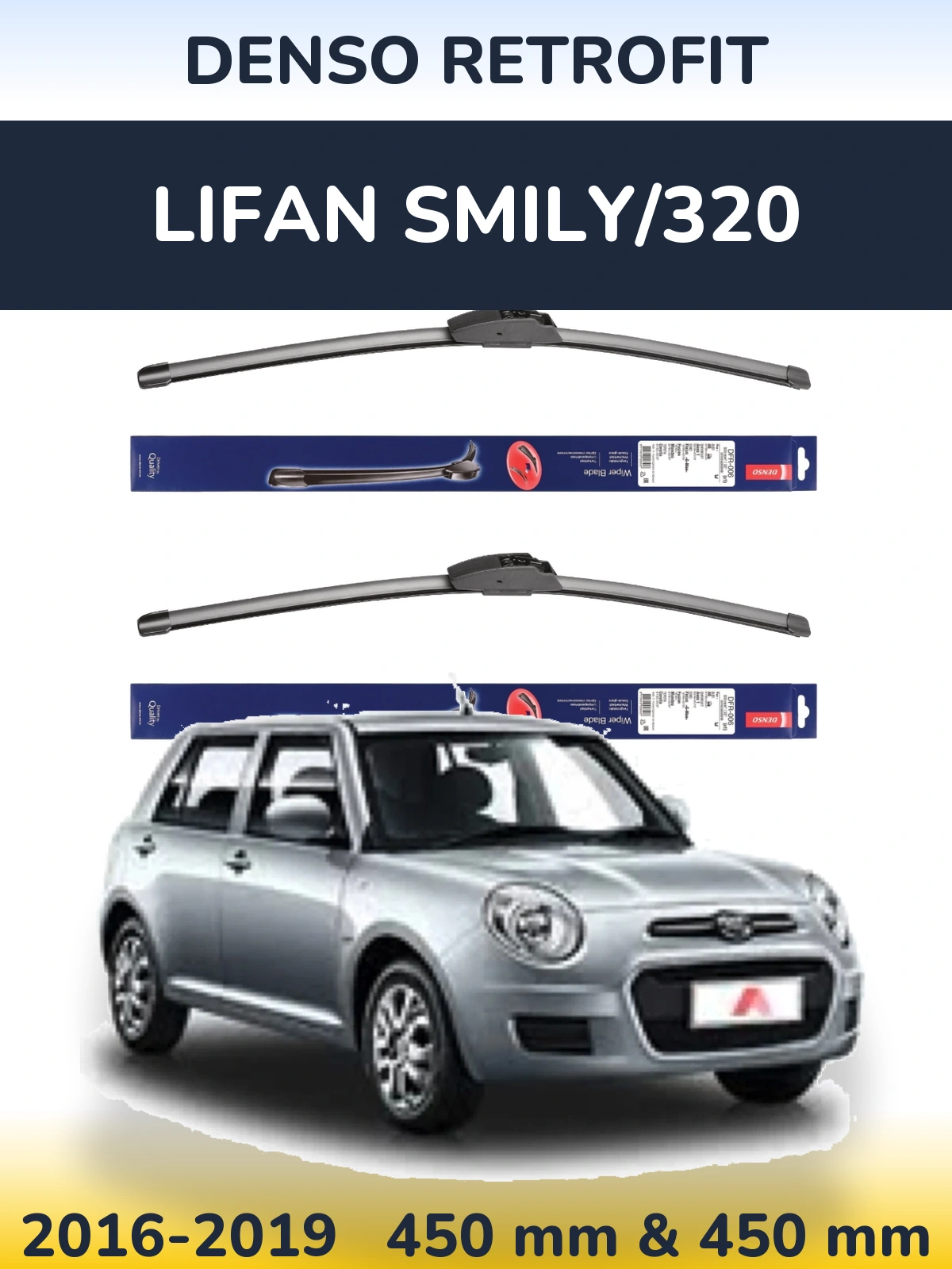 Komplet przednich wycieraczek Denso Retrofit 450 & 450 mm do Lifan Smily/320 2016-2019