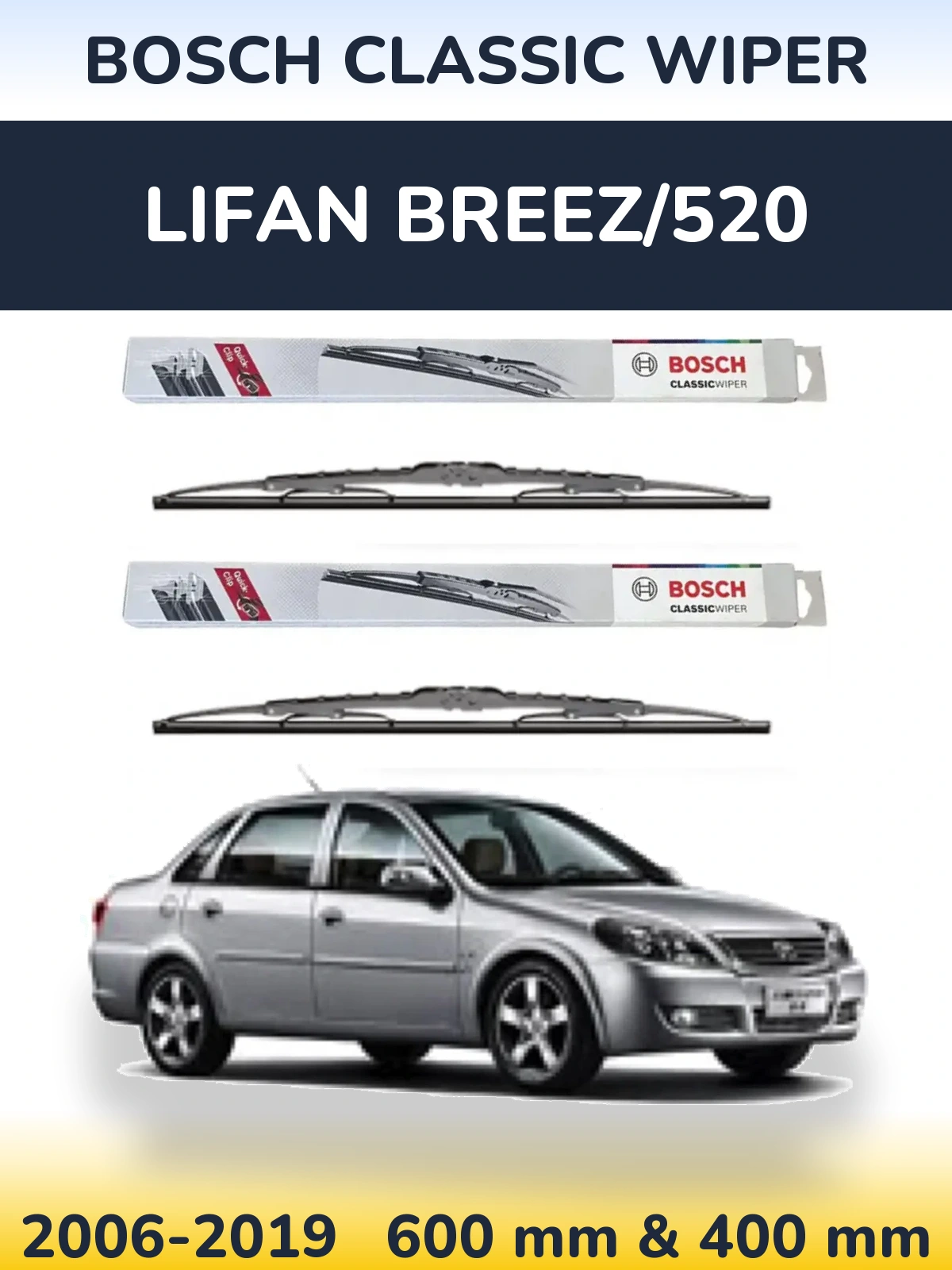 Komplet przednich wycieraczek BOSCH Classic Wiper 600 & 400 mm do Lifan Breez/520 2006-2019