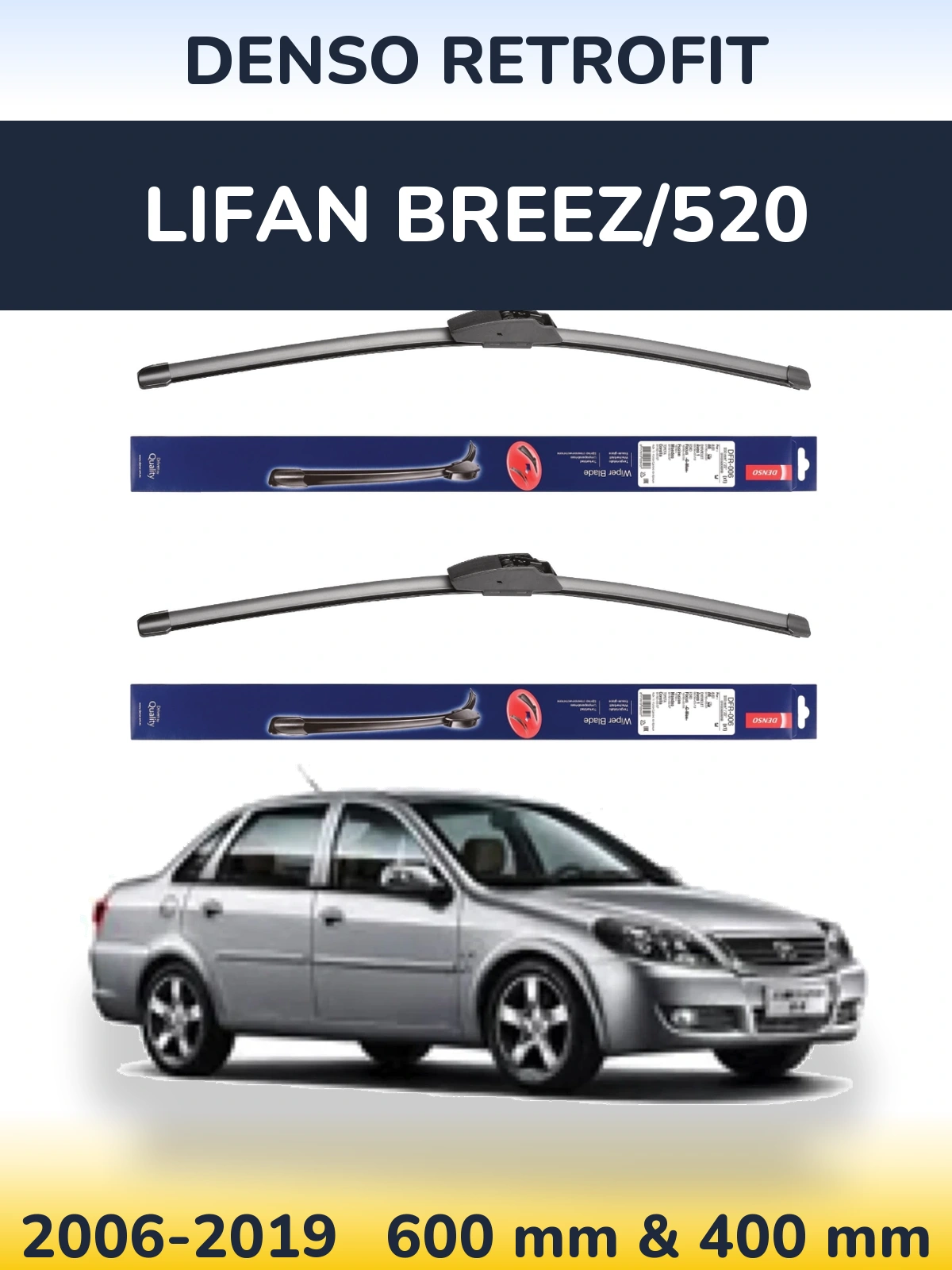 Komplet przednich wycieraczek Denso Retrofit 600 & 400 mm do Lifan Breez/520 2006-2019