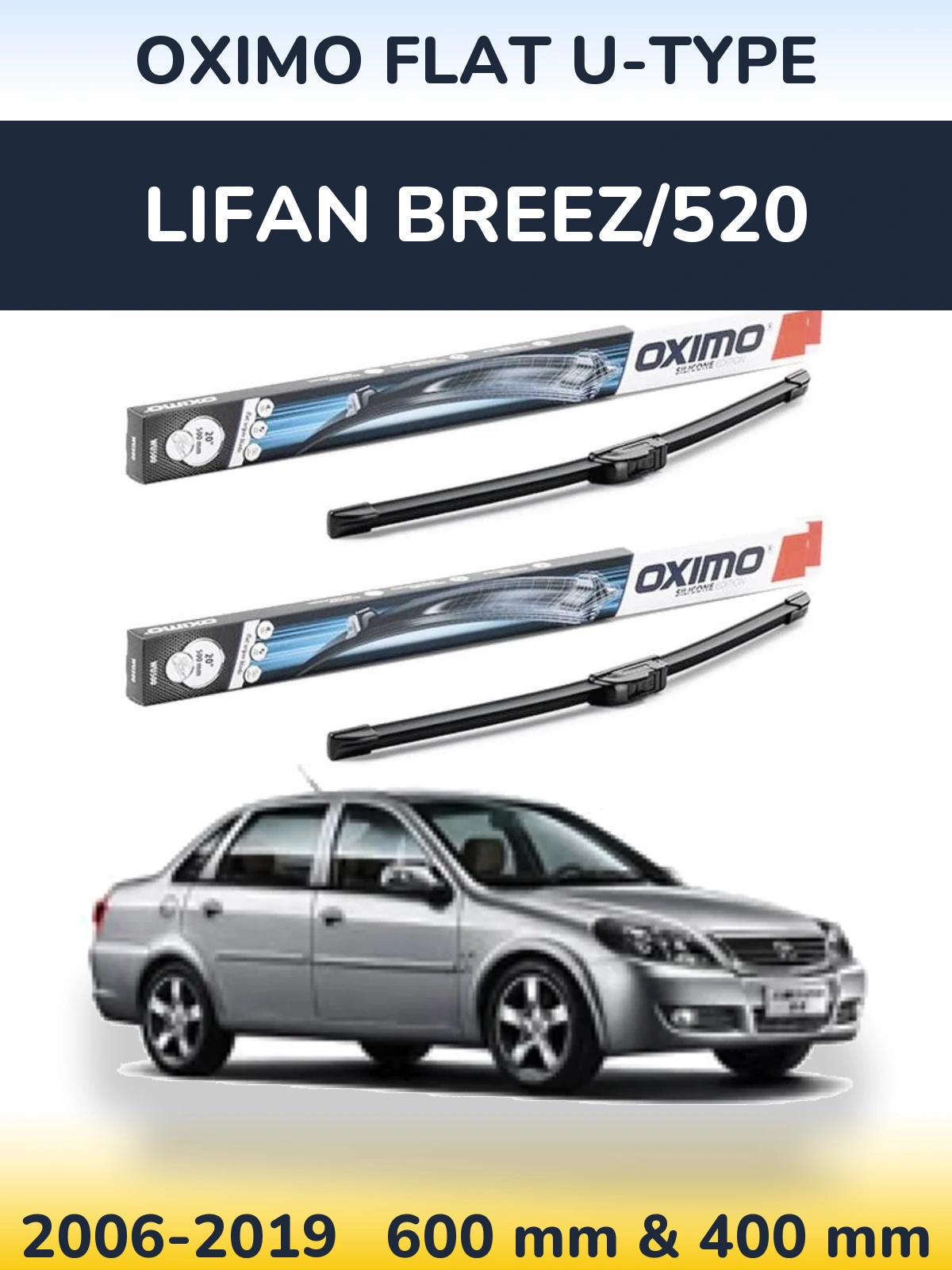 Komplet przednich wycieraczek Oximo Flat U-type 600 & 400 mm do Lifan Breez/520 2006-2019