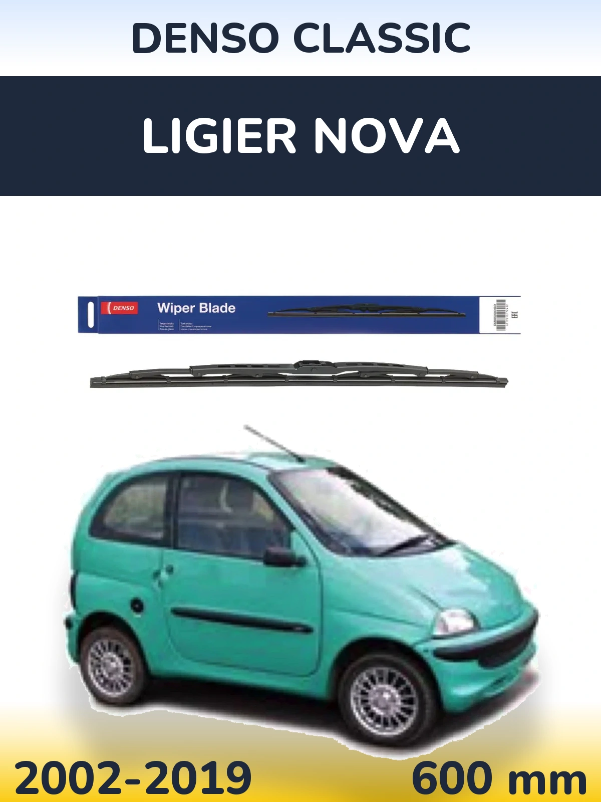 Front wiper blade Denso Classic 600 mm for Ligier Nova 2002-2019