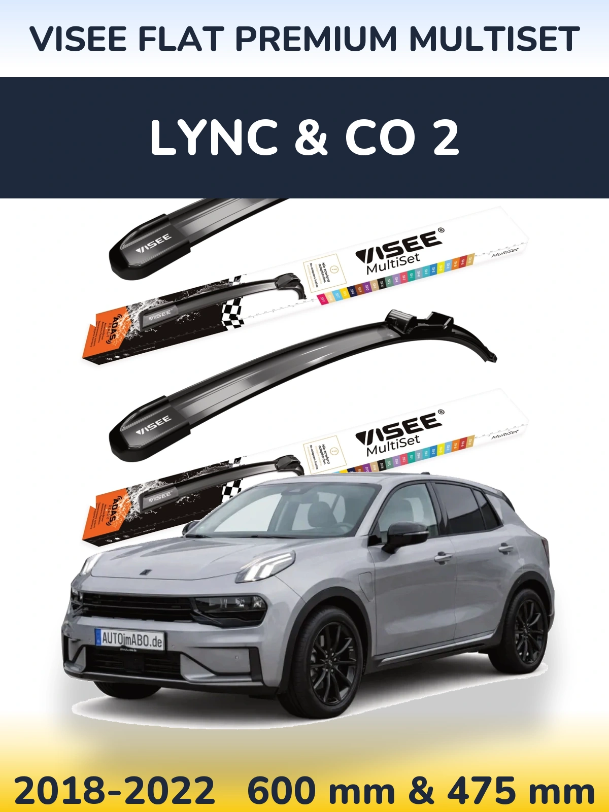 Komplet przednich wycieraczek VISEE FLAT PREMIUM MultiSet 600 & 475 mm do Lync & Co 2 2018-2022