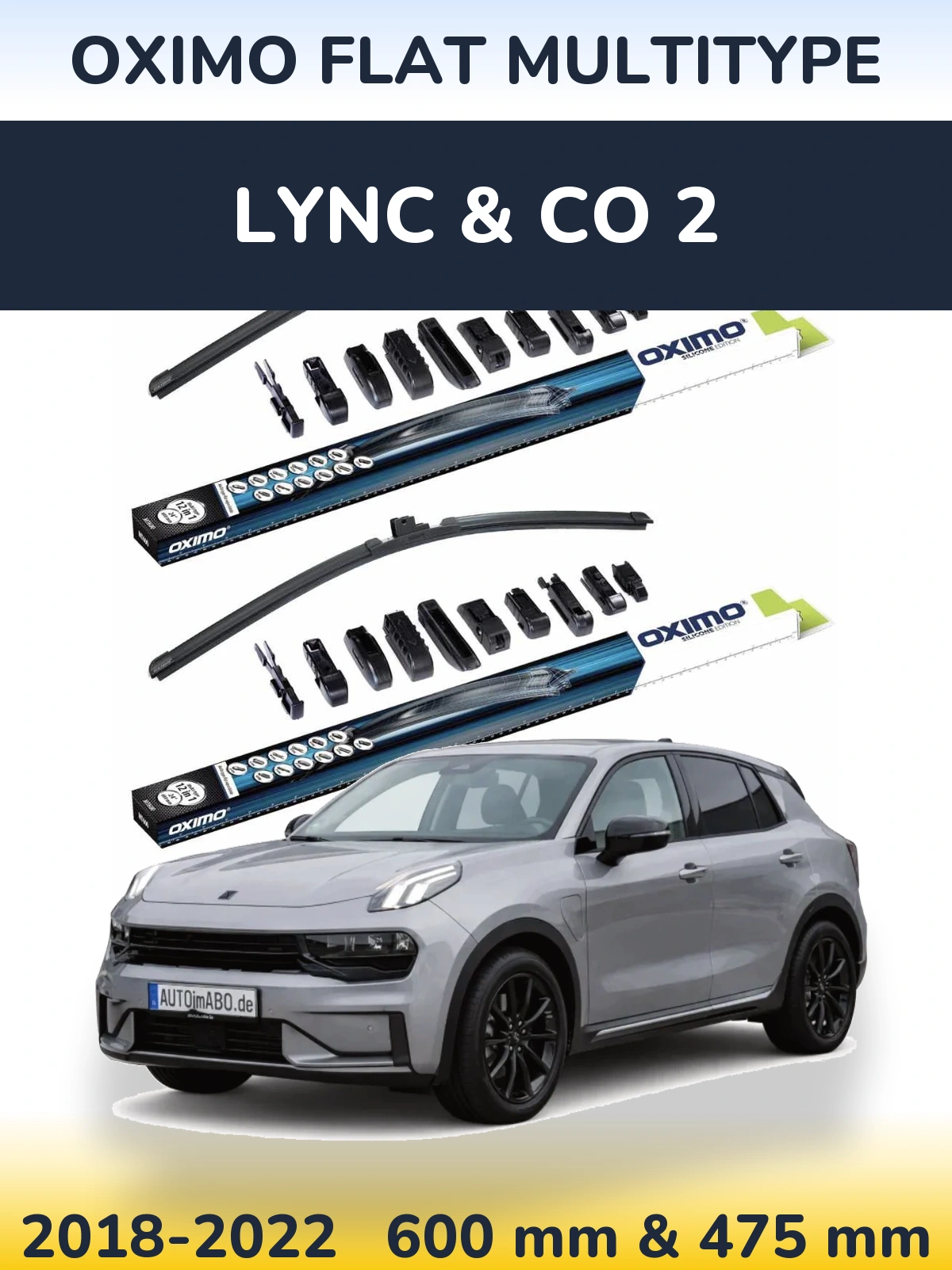 Комплект передних дворников Oximo Flat MultiТипe 600 & 475 мм для Lync & Co 2 2018-2022
