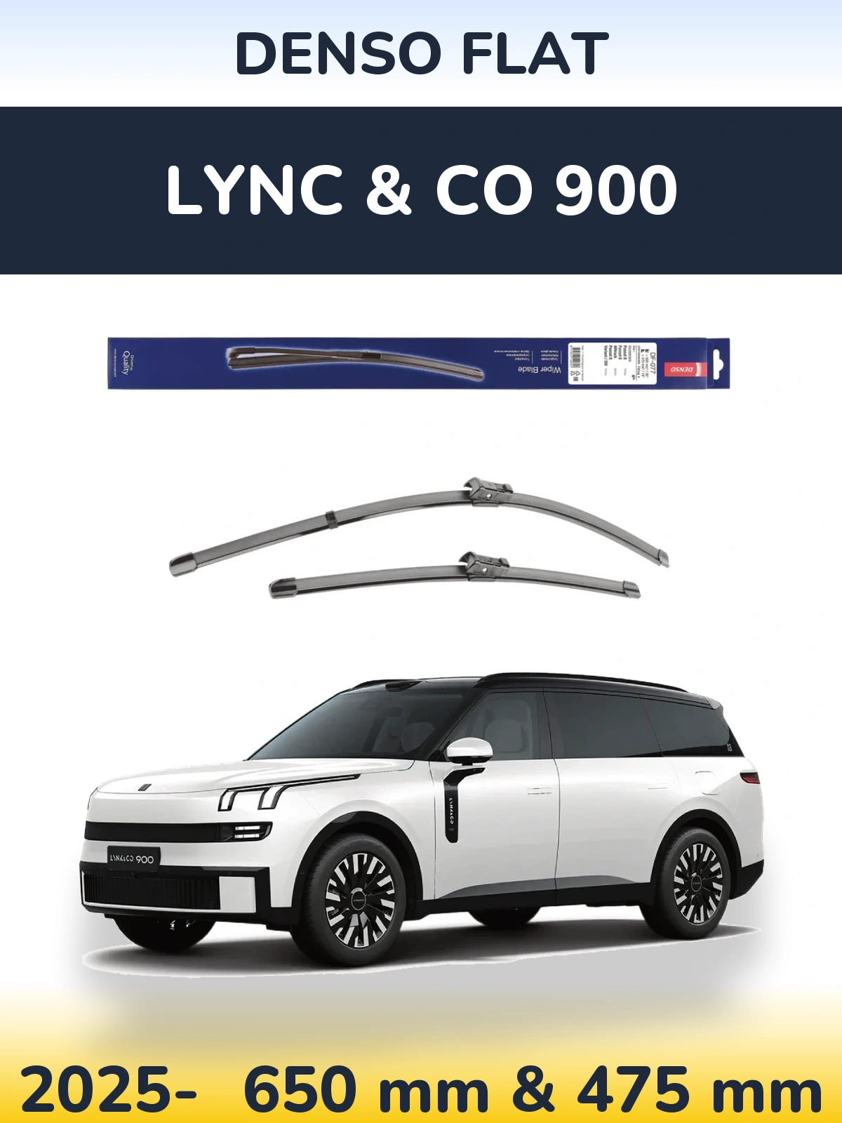 Front wiper blade set Denso Flat 650 & 475 mm for Lync & Co 900 2025-2026