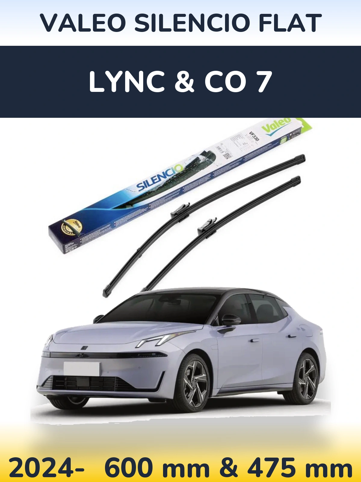 Комплект передних дворников Valeo Silencio Flat 600 & 475 мм для Lync & Co 7 2024-2026