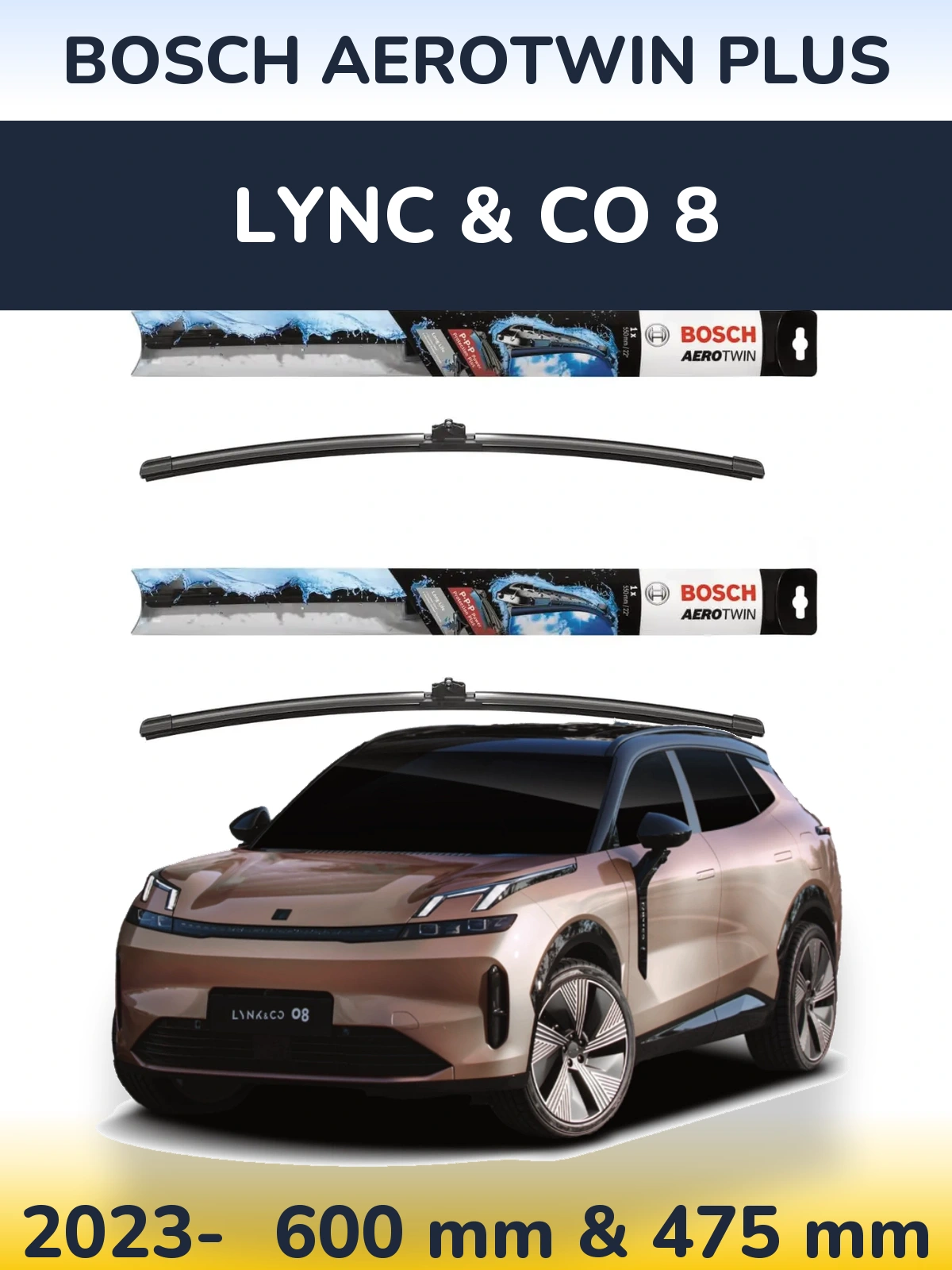 Комплект передних дворников BOSCH AeroTwin Plus 600 & 475 мм для Lync & Co 8 2023-2026
