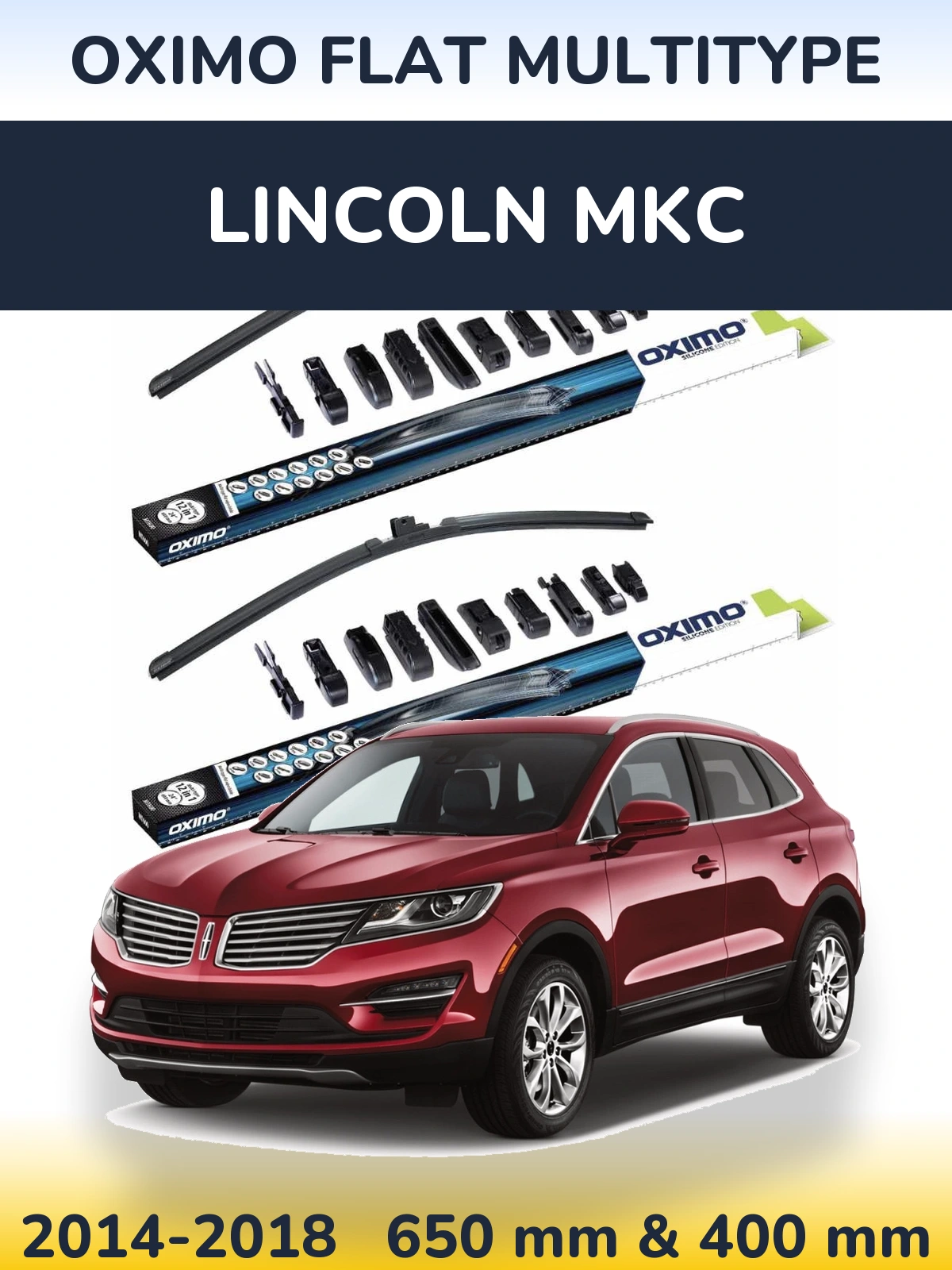 Комплект передних дворников Oximo Flat MultiТипe 650 & 400 мм для Lincoln MKC 2014-2018
