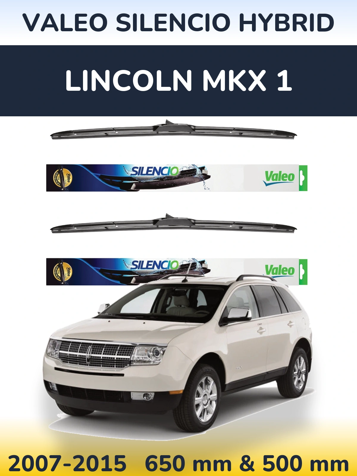 Комплект передних дворников Valeo Silencio Hybrid 650 & 500 мм для Lincoln MKX 1 2007-2015