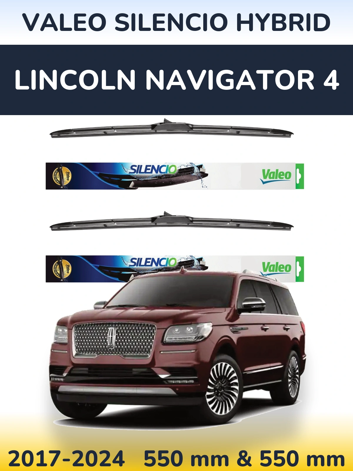 Komplet przednich wycieraczek Valeo Silencio Hybrid 550 & 550 mm do Lincoln Navigator 4 2017-2024