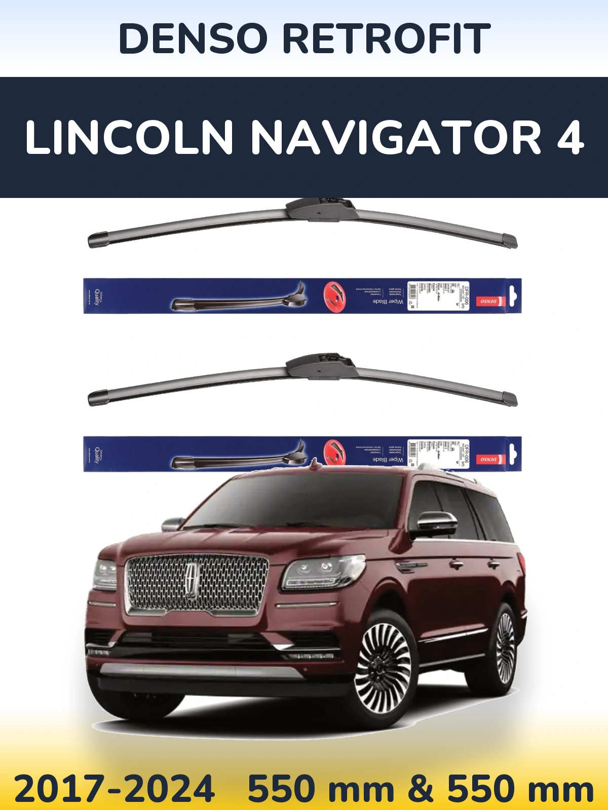 Komplet przednich wycieraczek Denso Retrofit 550 & 550 mm do Lincoln Navigator 4 2017-2024