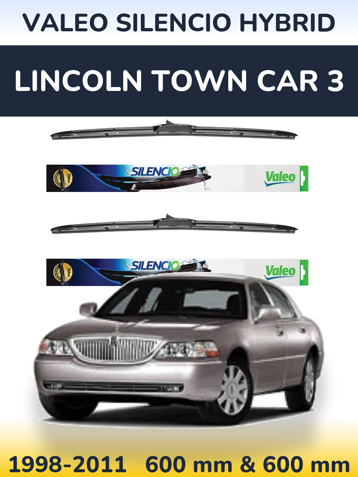 Комплект передних дворников Valeo Silencio Hybrid 600 & 600 мм для Lincoln Town Car 3 1998-2011