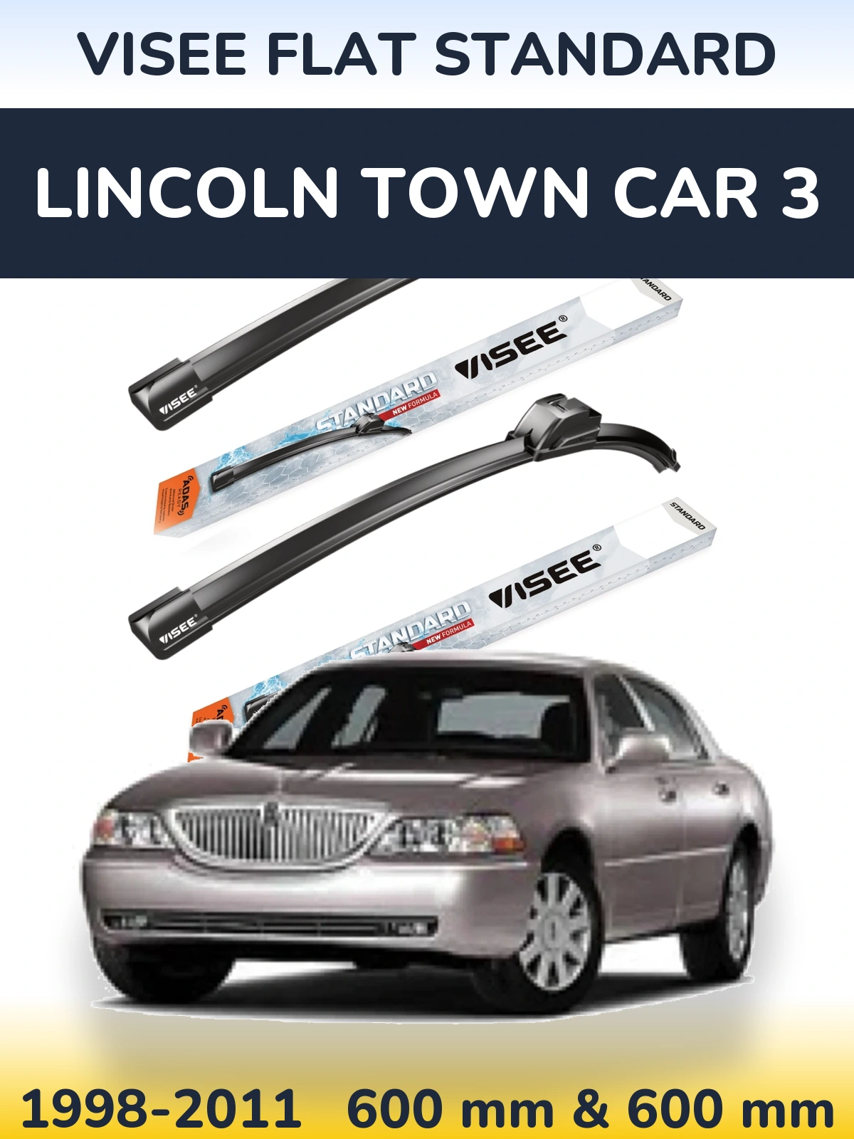 Front wiper blade set VISEE FLAT STANDARD 600 & 600 mm for Lincoln Town Car 3 1998-2011