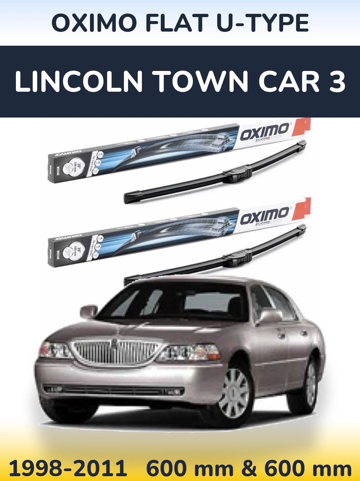 Komplet przednich wycieraczek Oximo Flat U-type 600 & 600 mm do Lincoln Town Car 3 1998-2011