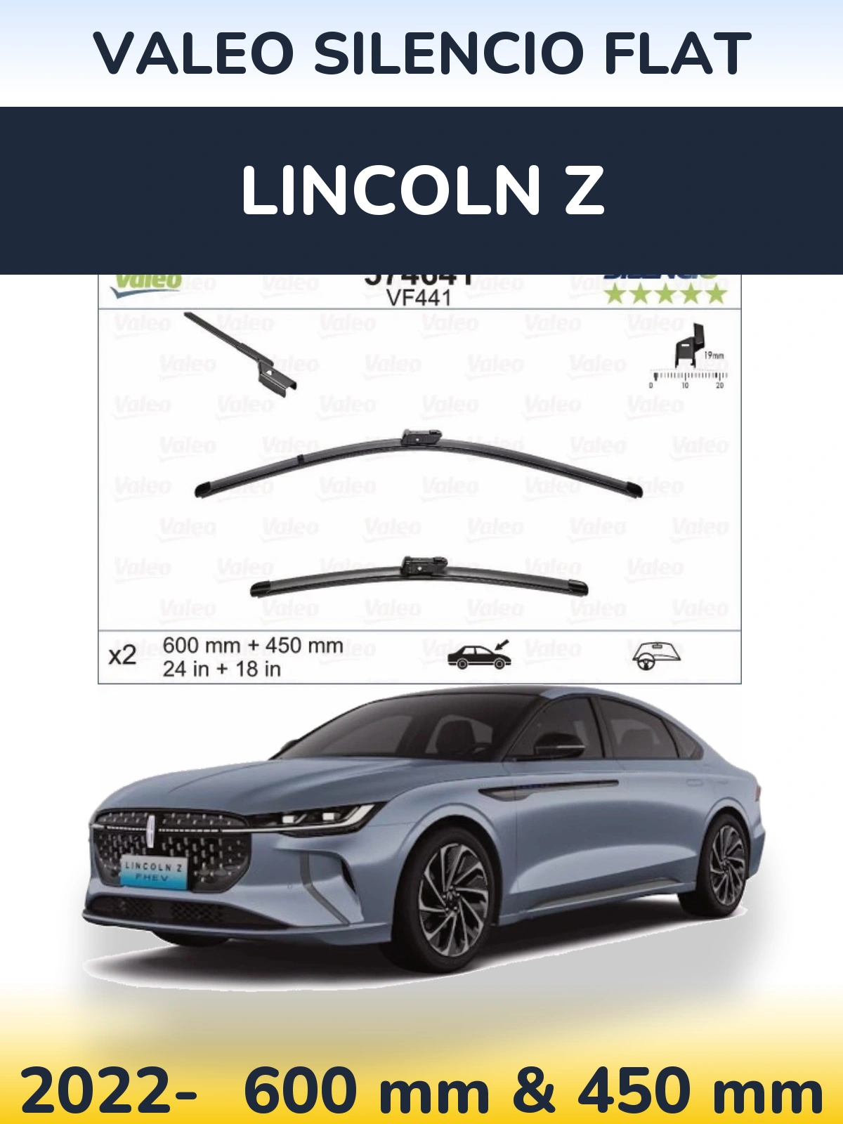 Комплект передних дворников Valeo Silencio Flat 600 & 450 мм для Lincoln Z 2022-2026