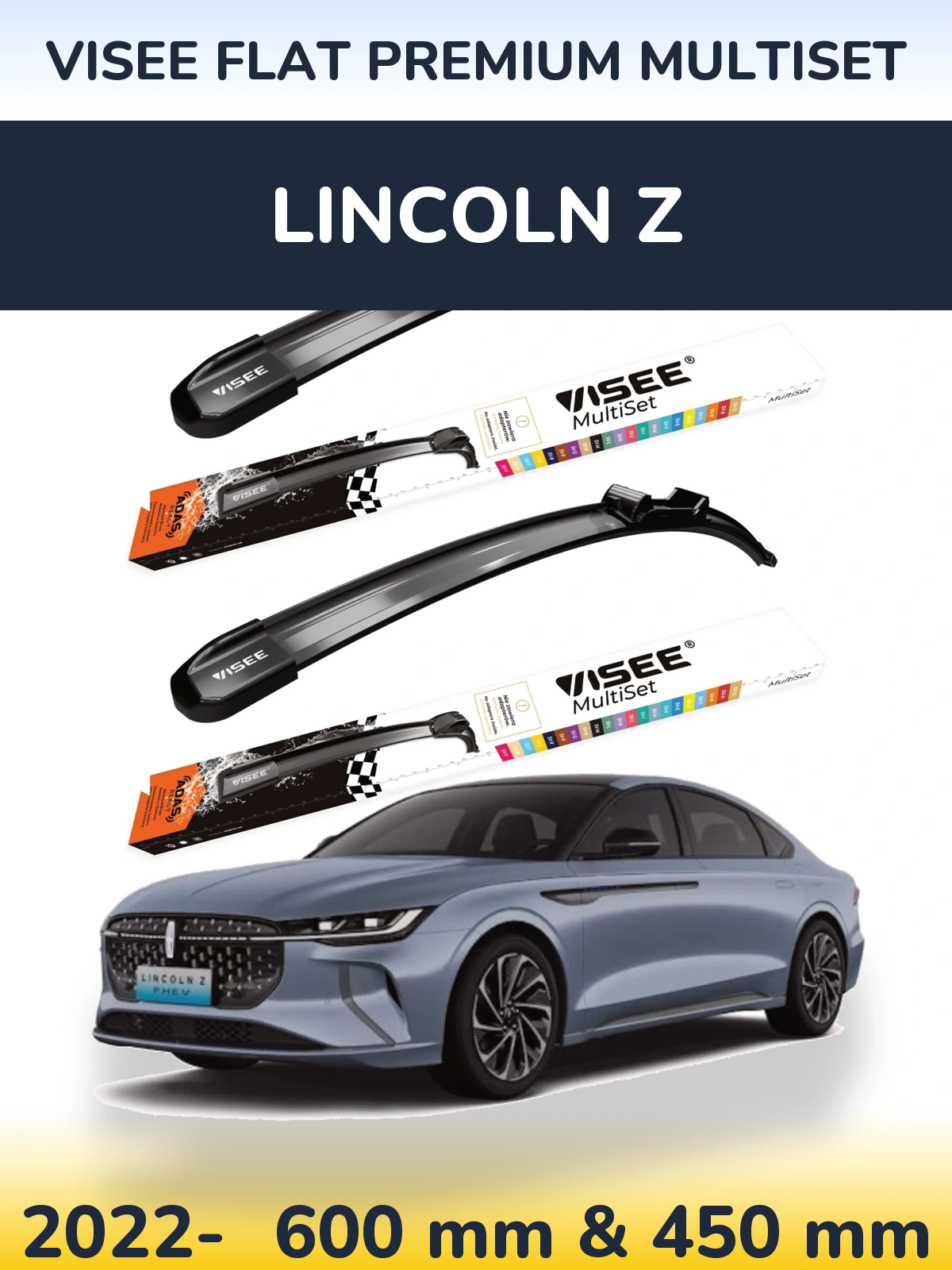 Front wiper blade set VISEE FLAT PREMIUM MultiSet 600 & 450 mm for Lincoln Z 2022-2026