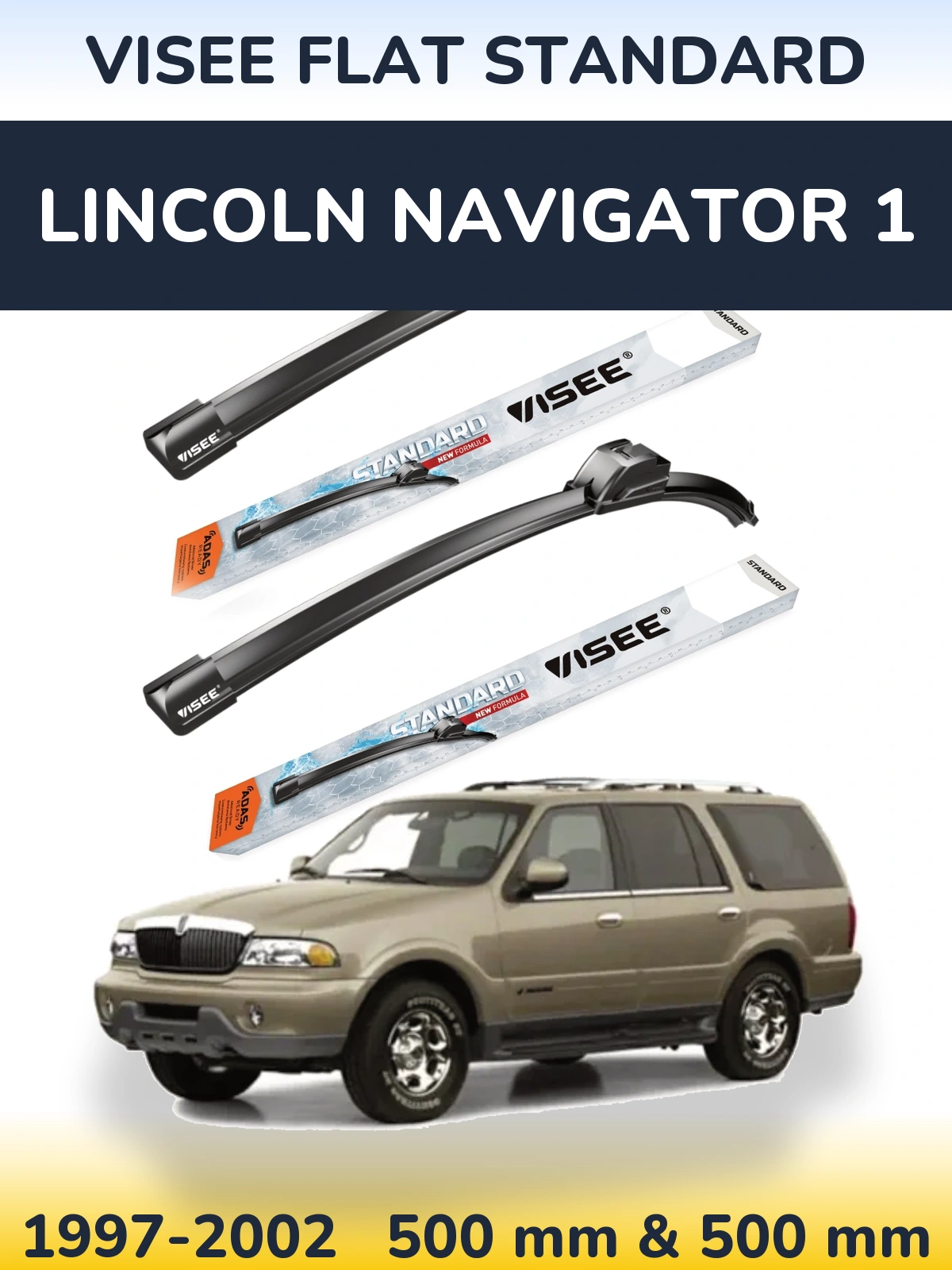 Комплект передних дворников VISEE FLAT STANDARD 500 & 500 мм для Lincoln Navigator 1 1997-2002