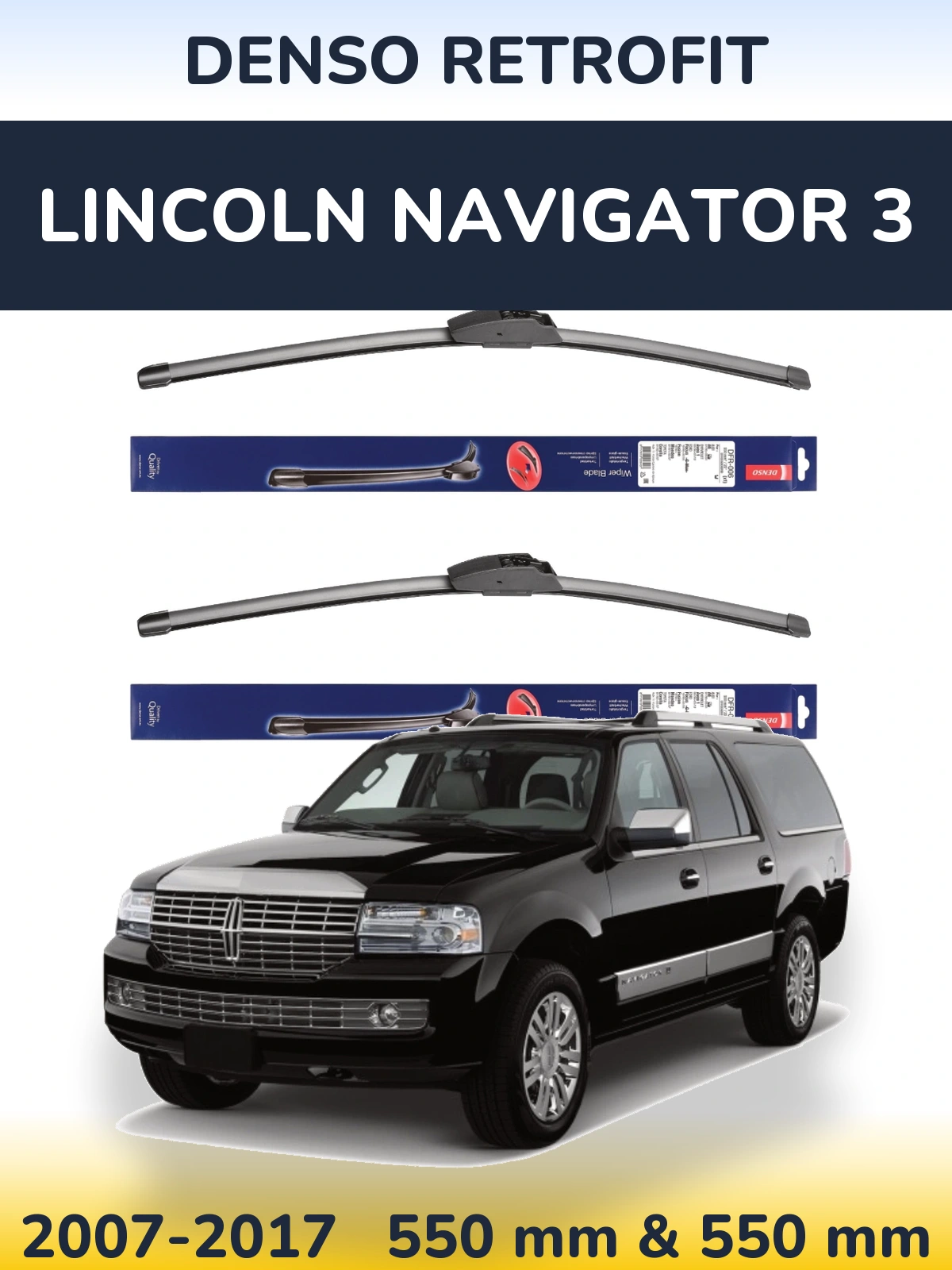 Komplet przednich wycieraczek Denso Retrofit 550 & 550 mm do Lincoln Navigator 3 2007-2017