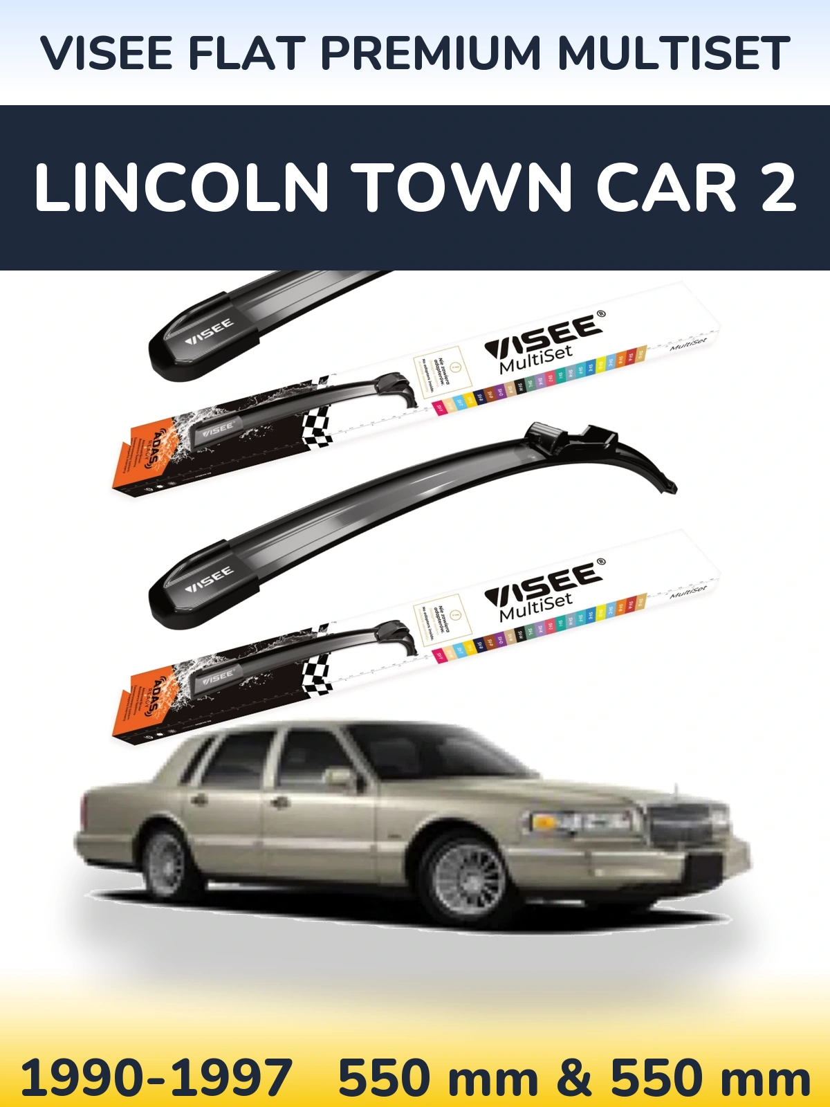 Комплект передних дворников VISEE FLAT PREMIUM MultiSet 550 & 550 мм для Lincoln Town Car 2 1990-1997