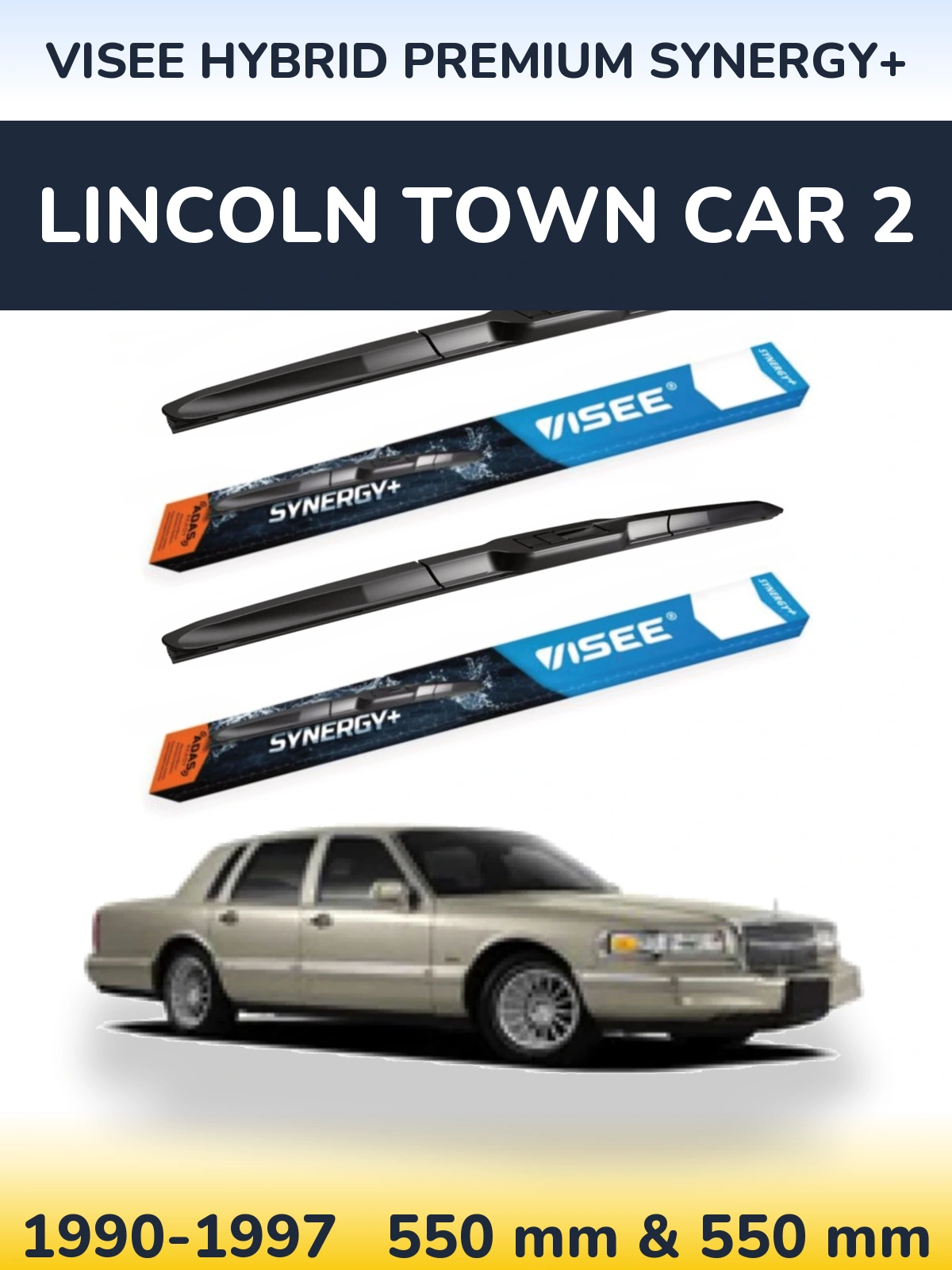 Комплект передних дворников VISEE HYBRID PREMIUM SYNERGY+ 550 & 550 мм для Lincoln Town Car 2 1990-1997