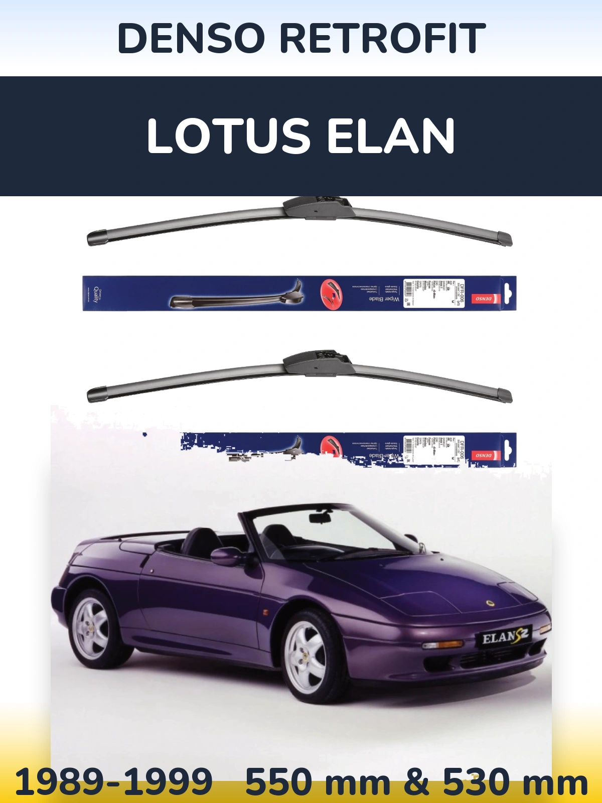 Komplet przednich wycieraczek Denso Retrofit 550 & 530 mm do Lotus Elan 1989-1999