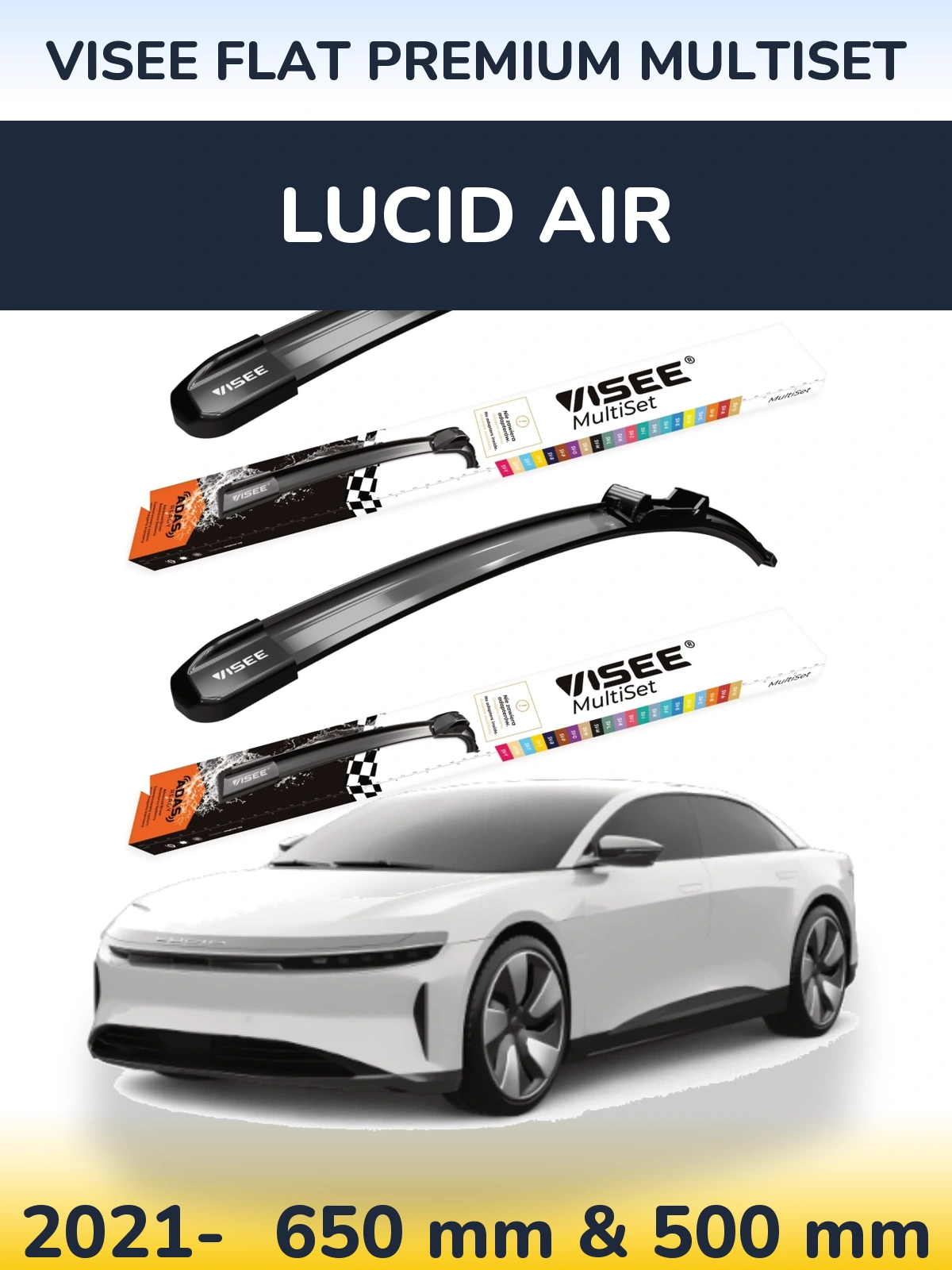 Комплект передних дворников VISEE FLAT PREMIUM MultiSet 650 & 500 мм для Lucid Air 2021-2026