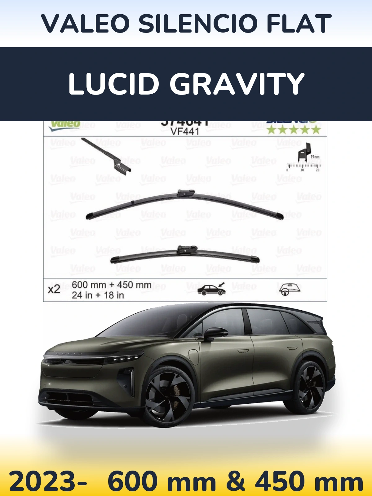 Комплект передніх щіток Valeo Silencio Flat 600 & 450 мм для Lucid Gravity 2023-2026