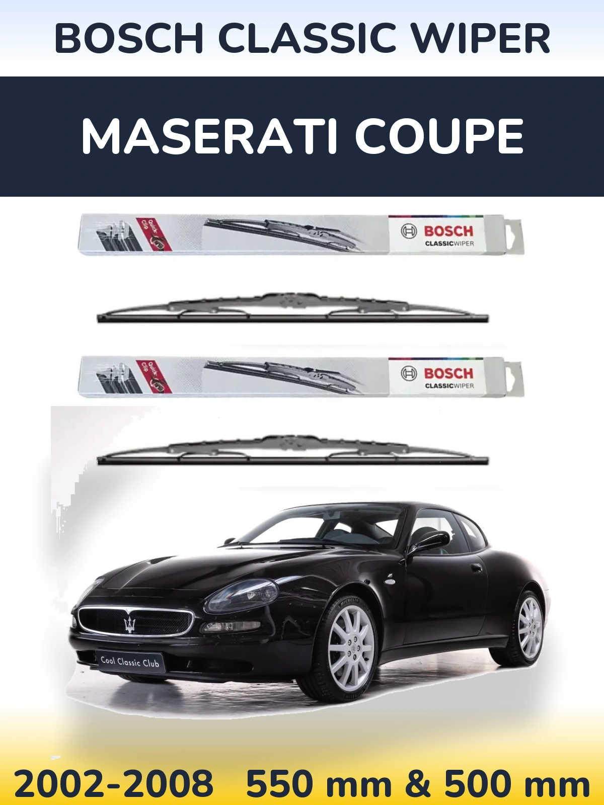 Комплект передних дворников BOSCH Classic Wiper 550 & 500 мм для Maserati Coupe 2002-2008