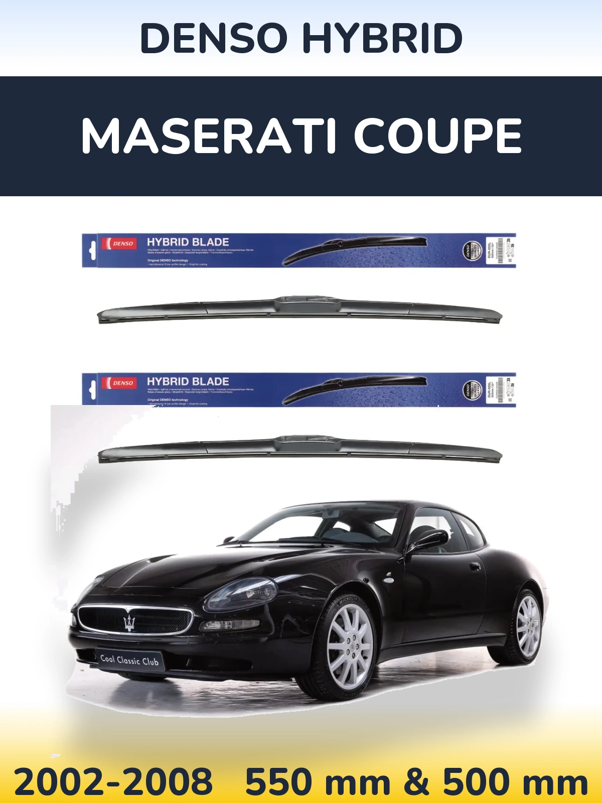 Komplet przednich wycieraczek Denso Hybrid 550 & 500 mm do Maserati Coupe 2002-2008