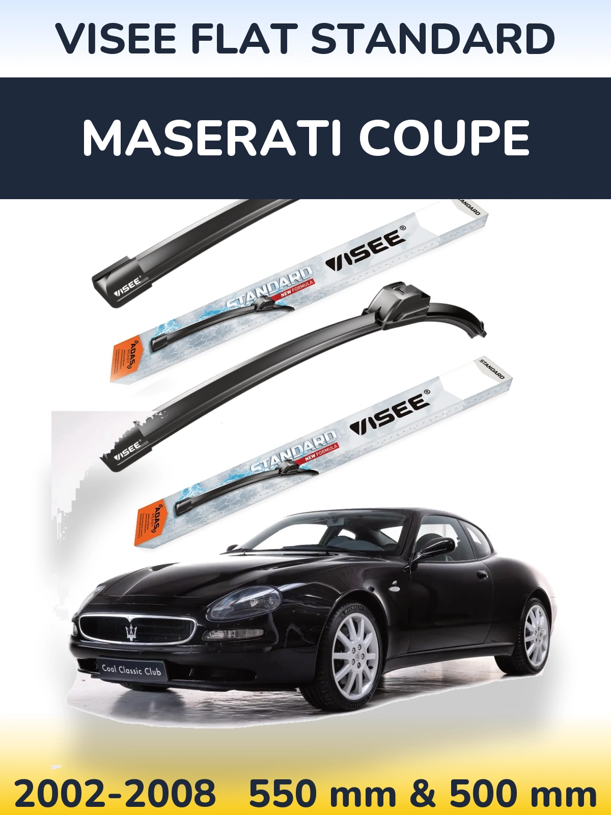 Комплект передних дворников VISEE FLAT STANDARD 550 & 500 мм для Maserati Coupe 2002-2008