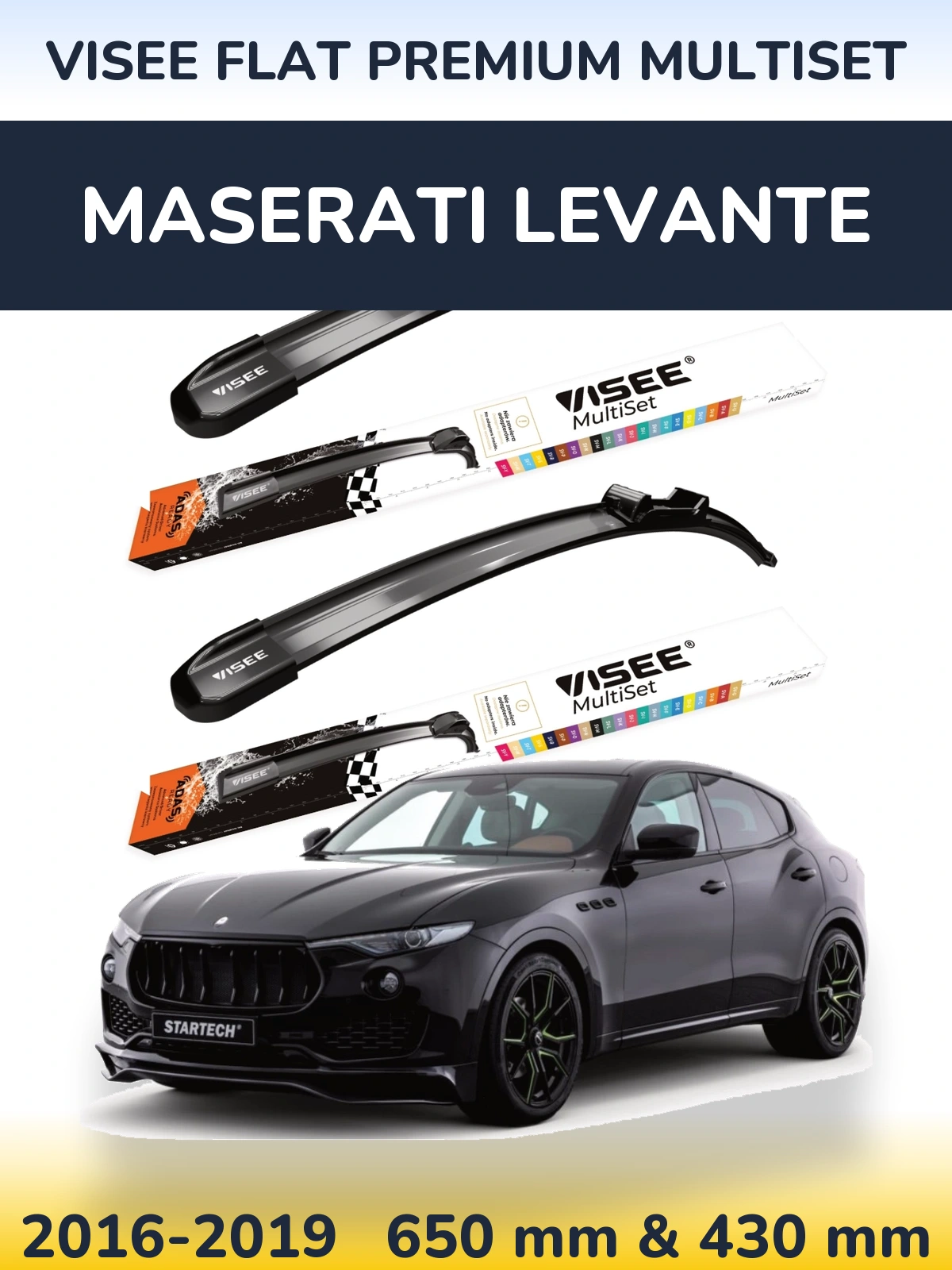 Komplet przednich wycieraczek VISEE FLAT PREMIUM MultiSet 650 & 430 mm do Maserati Levante 2016-2019