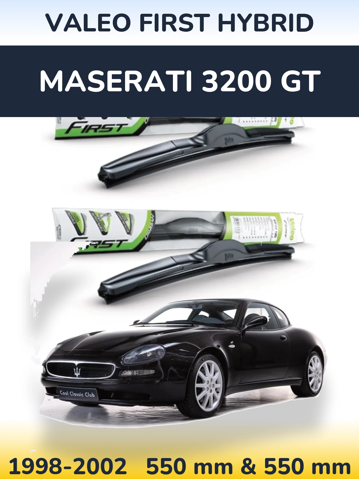 Komplet przednich wycieraczek Valeo First Hybrid 550 & 550 mm do Maserati 3200 GT 1998-2002